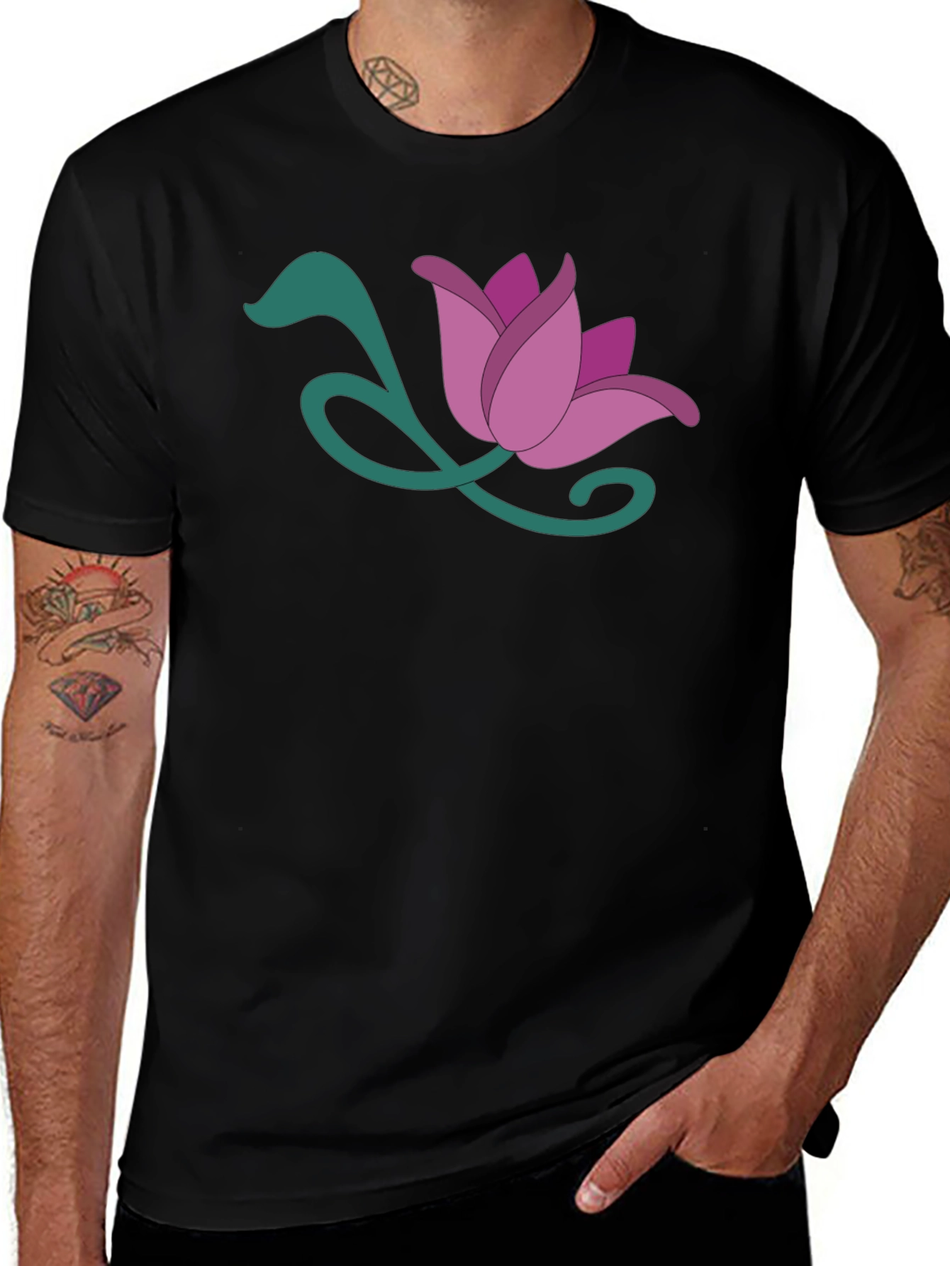 Variant 17 of Floral Graphic Tee - Soft Black Cotton Blend