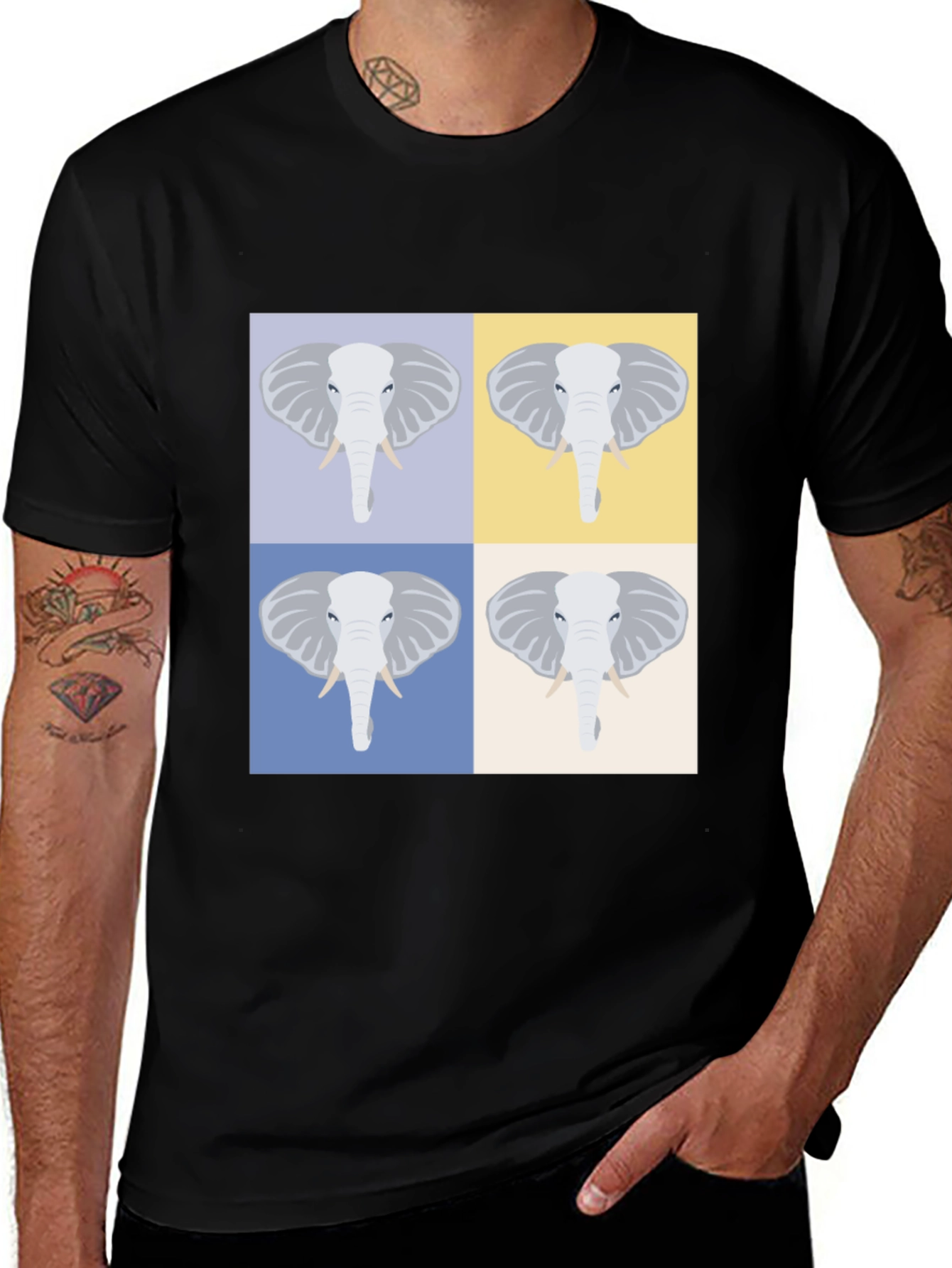 Variant 16 of Elephant Pop Art Print Black T-Shirt
