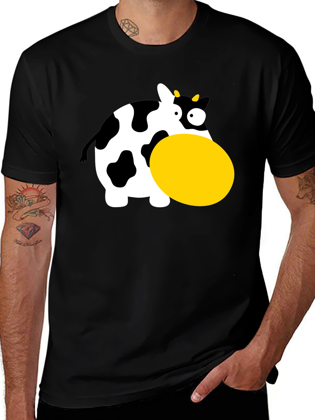 Variant 9 of Funny Cartoon Cow Graphic T-Shirt - Black