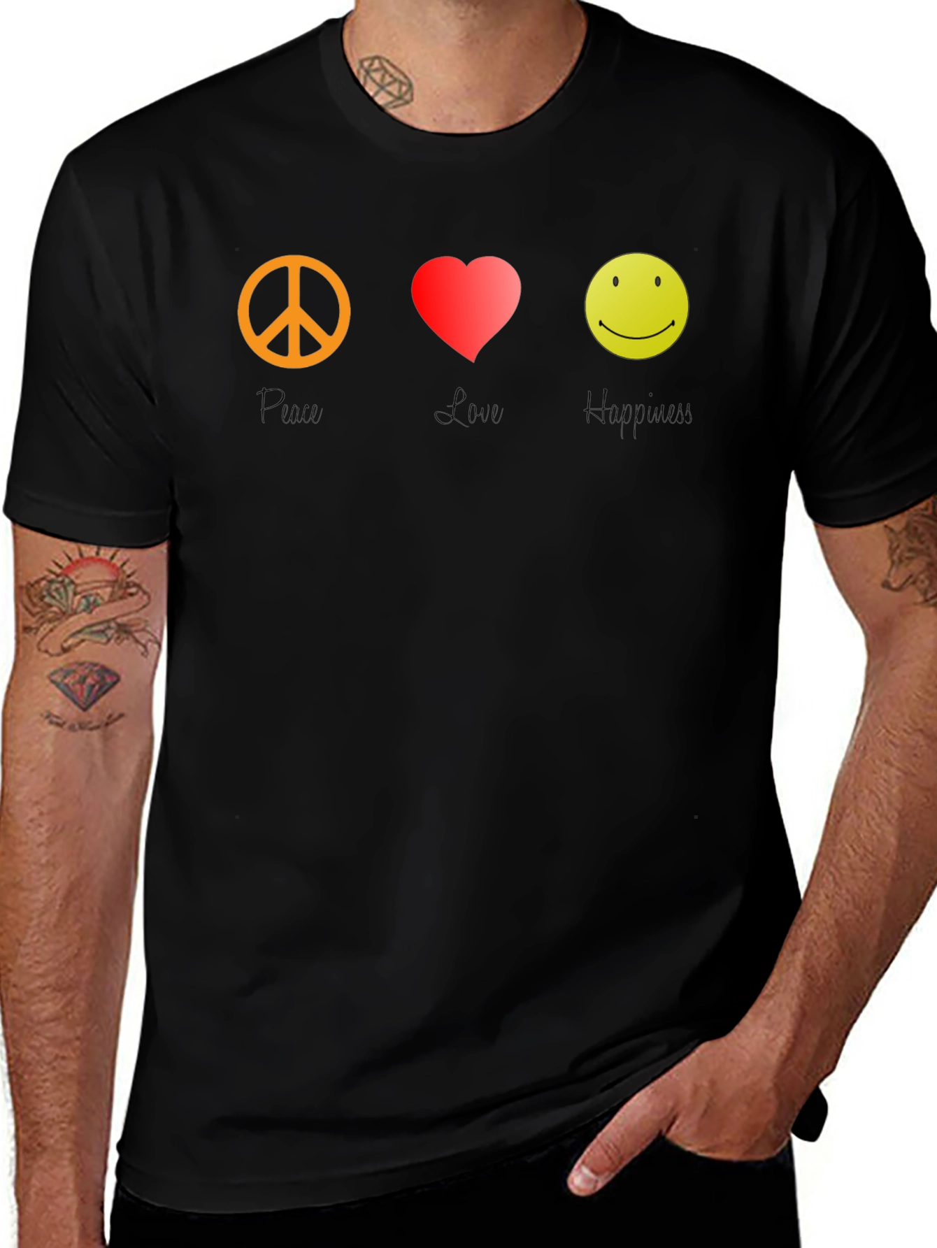 Variant 27 of Peace Love Happy Graphic Tee - Black T-Shirt