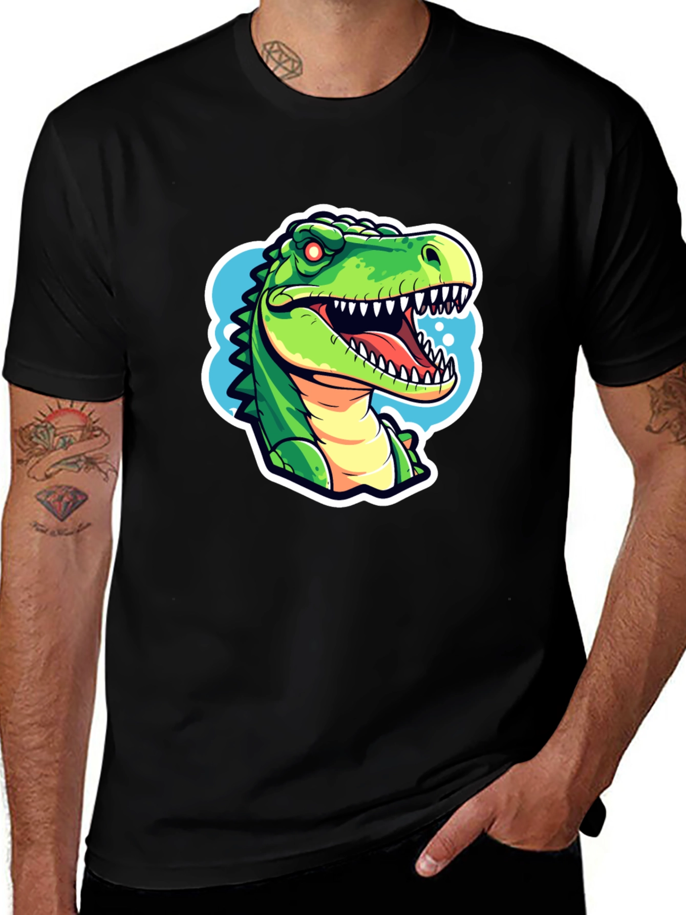 Variant 5 of Cartoon Dinosaur Graphic Tee - Black