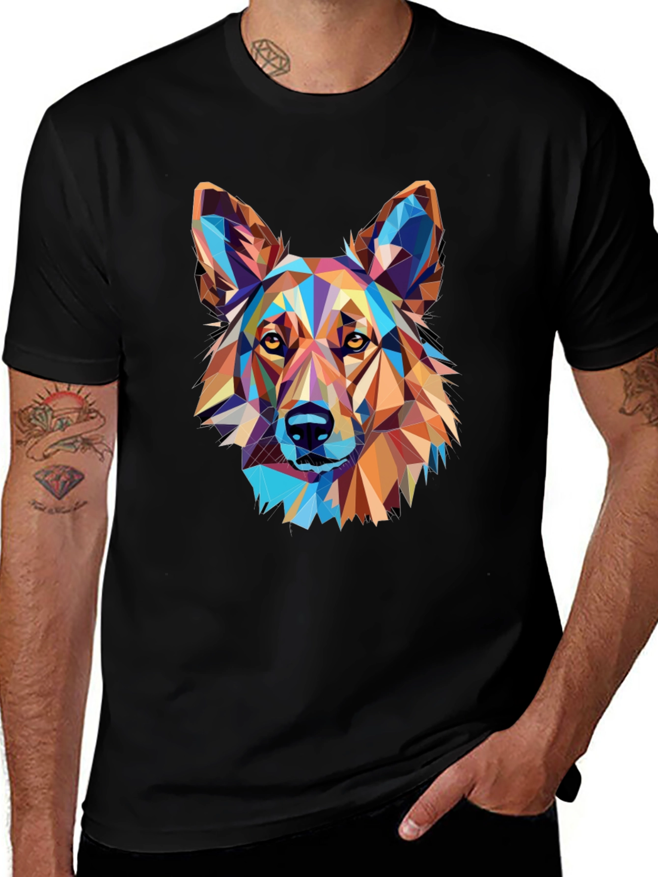 Variant 20 of Geometric Dog Graphic Black T-Shirt