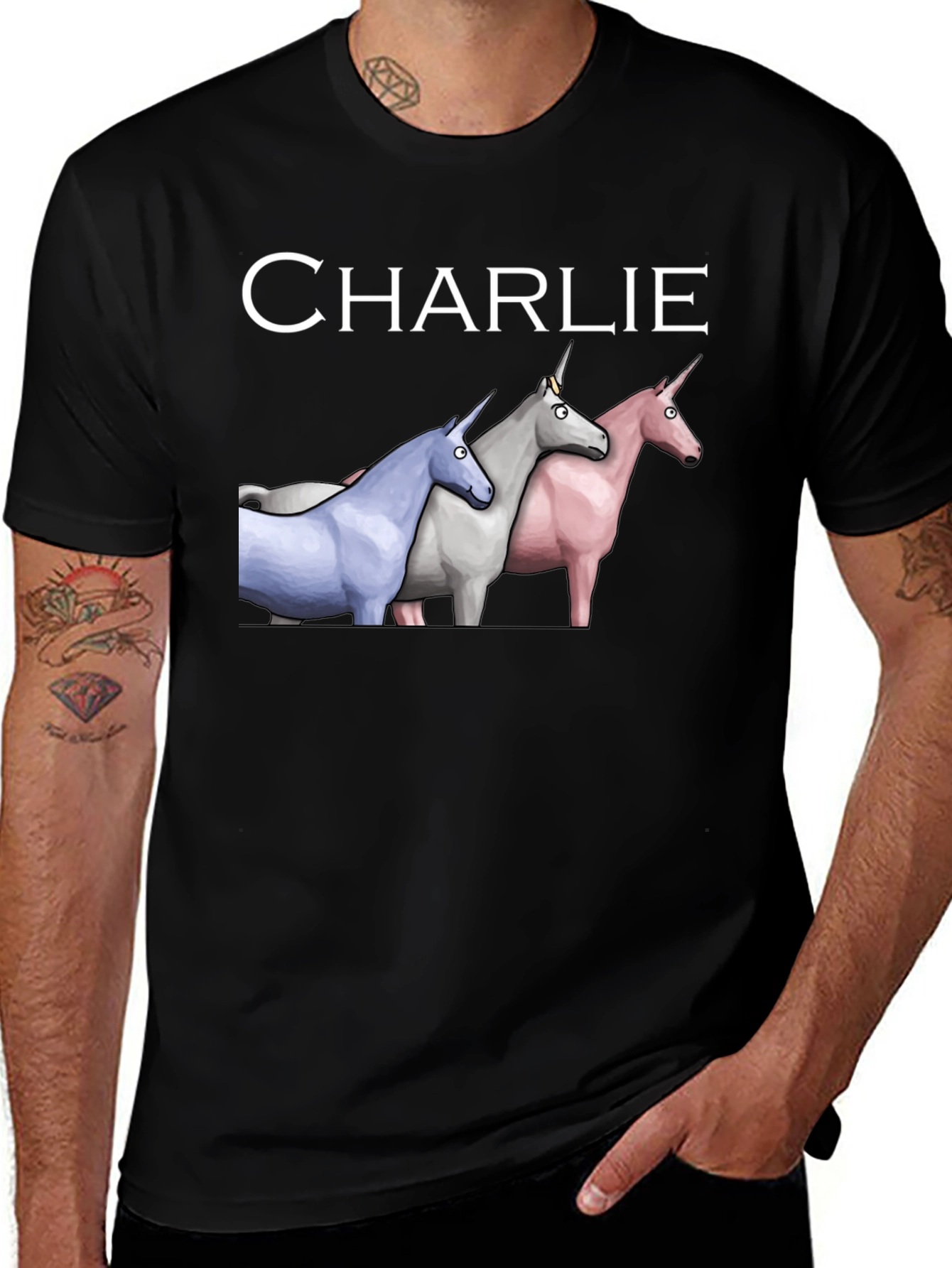 Black Charlie Unicorns Black T-Shirt main image