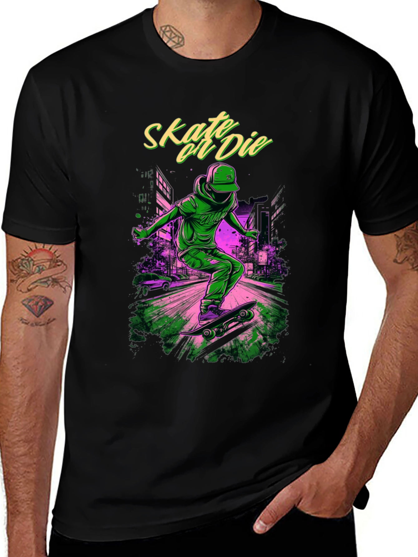 Skate or Die Graphic Tee - Black Cotton T-Shirt