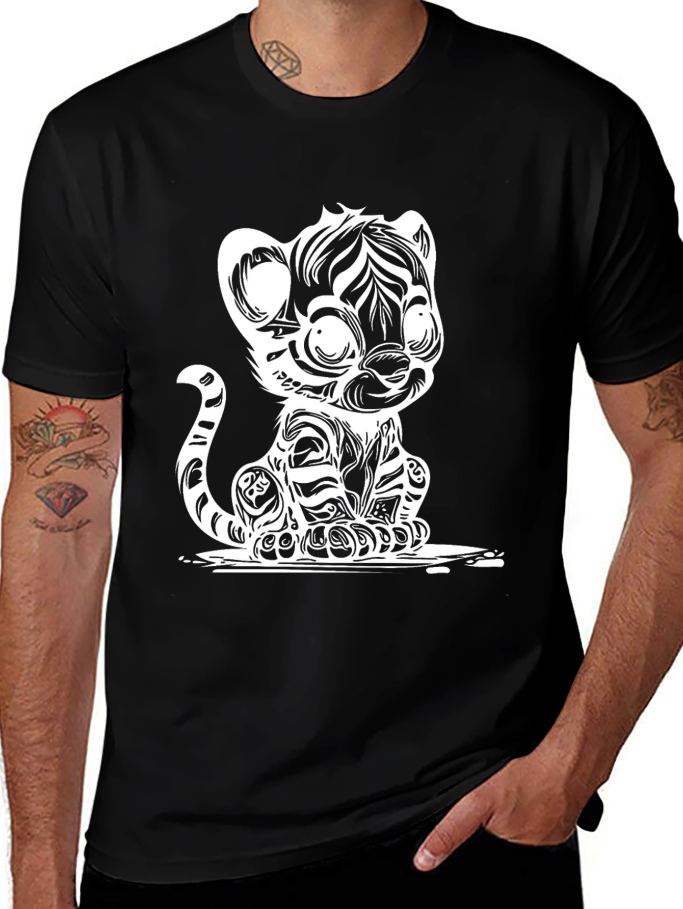 Variant 29 of Cartoon Tiger Graphic Tee - Black