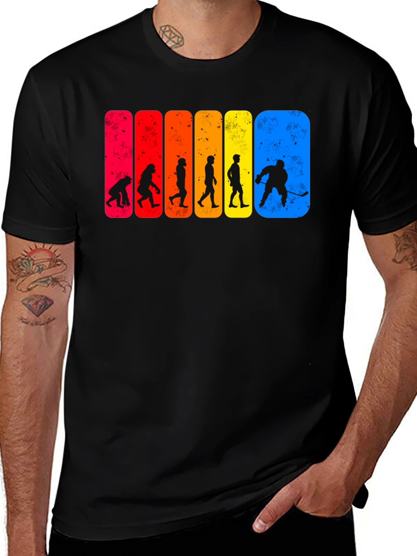 Variant 9 of Evolution of Hockey Player Black T-Shirt