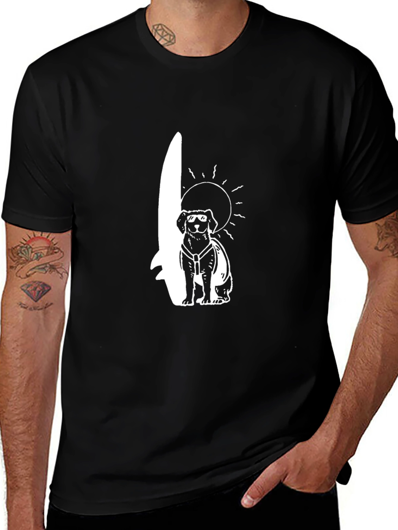 Variant 3 of Dog Surfer Graphic Tee - Black Cotton T-Shirt