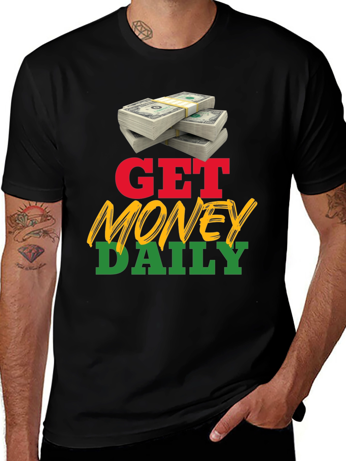 Variant 12 of Get Money Daily T-Shirt - Black Cotton Blend