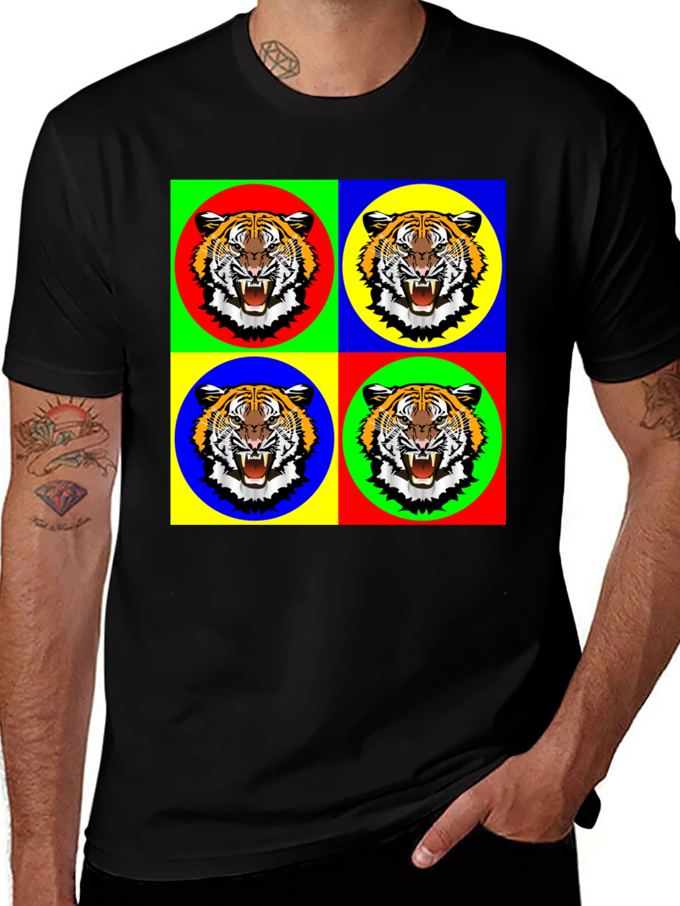 Variant 22 of Pop Art Tiger Graphic Tee - Bold & Stylish Black T-Shirt
