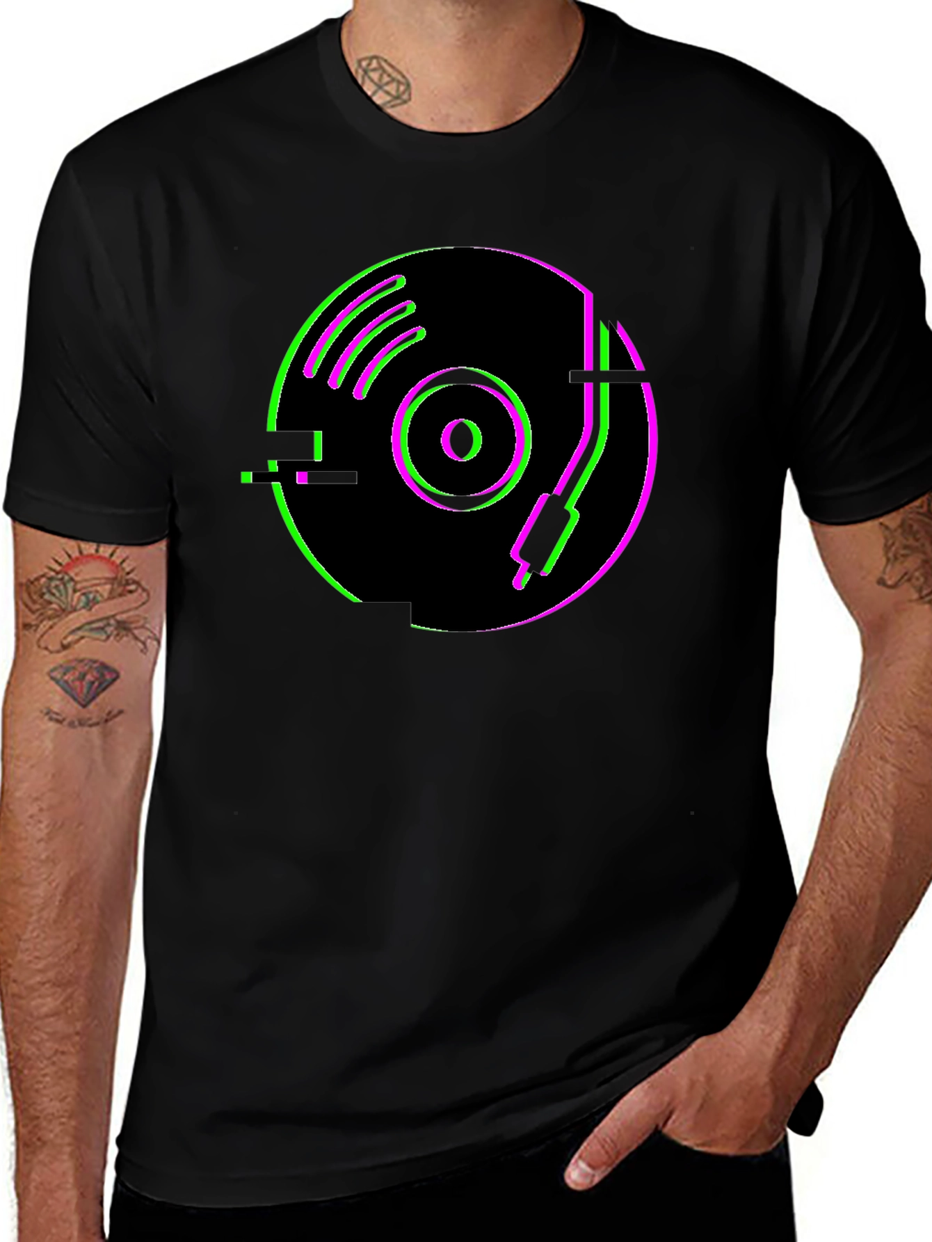 Variant 10 of Neon Turntable Graphic Black T-Shirt