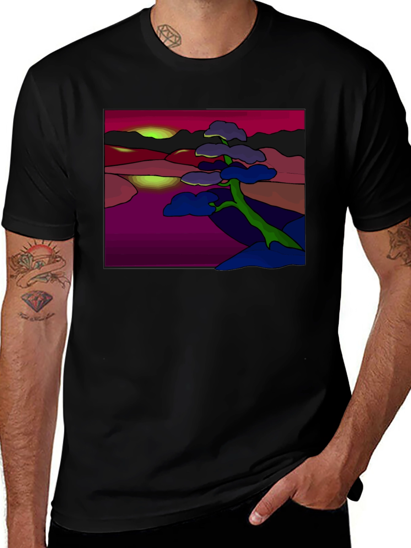 Abstract Landscape Tee: Artistic Graphic Print T-Shirt