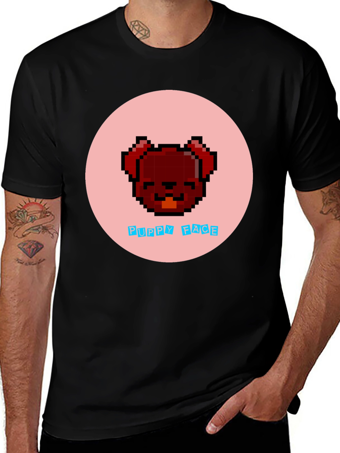 Variant 26 of Pixel Puppy Face Black T-Shirt - Cute Graphic Tee