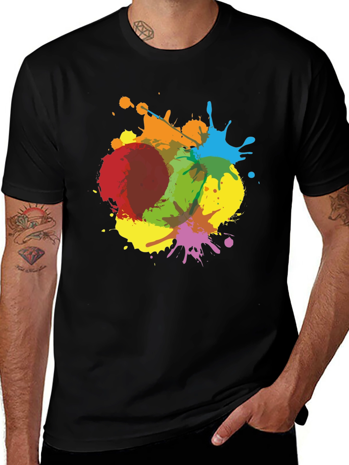 Variant 13 of Colorful Splatter Graphic Print Black T-Shirt