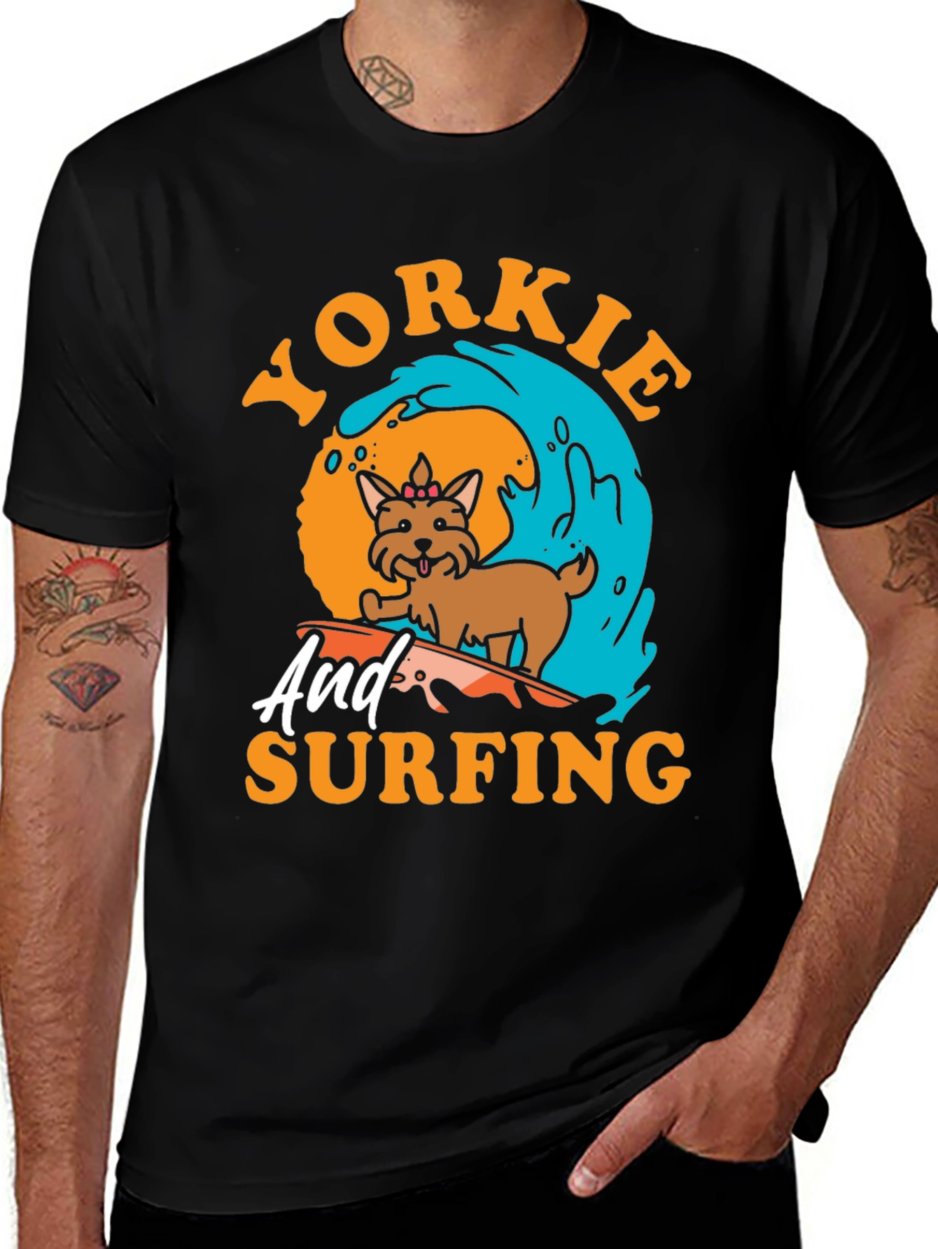 Variant 7 of Yorkie Surfing T-Shirt - Dog Lover Tee