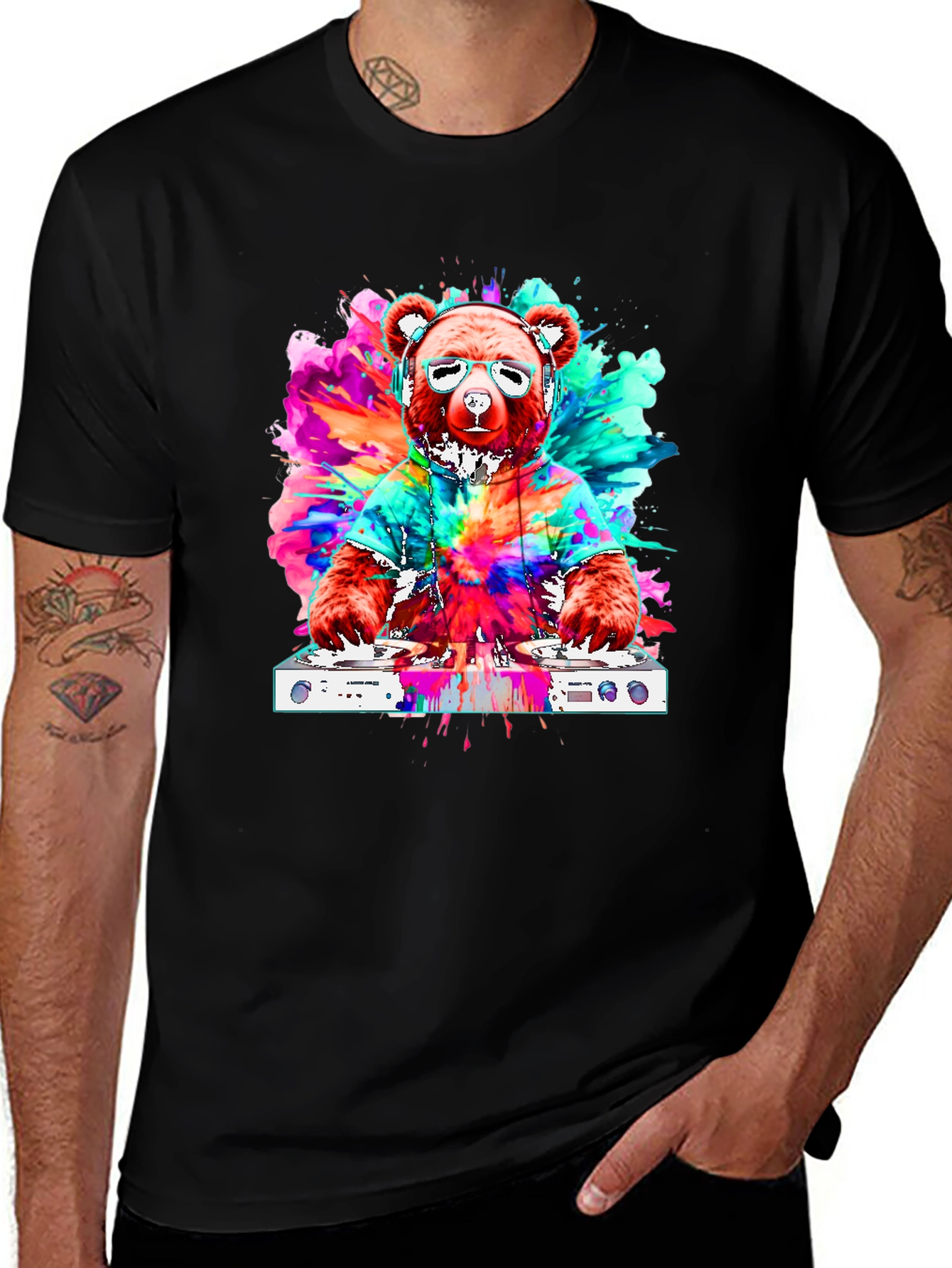Variant 7 of DJ Bear Graphic Tee - Colorful & Unique Design