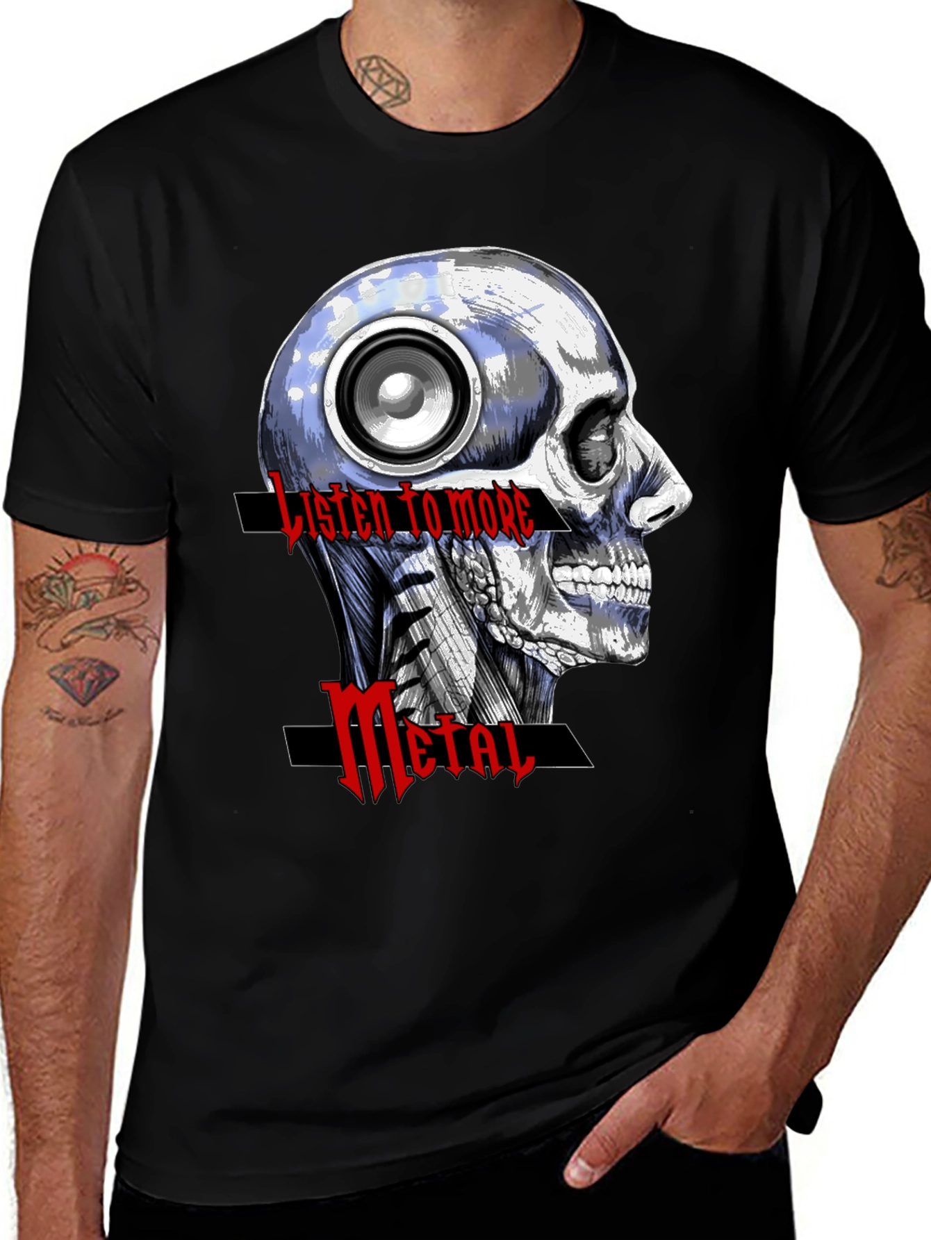 Black Listen to More Metal Graphic T-Shirt main image