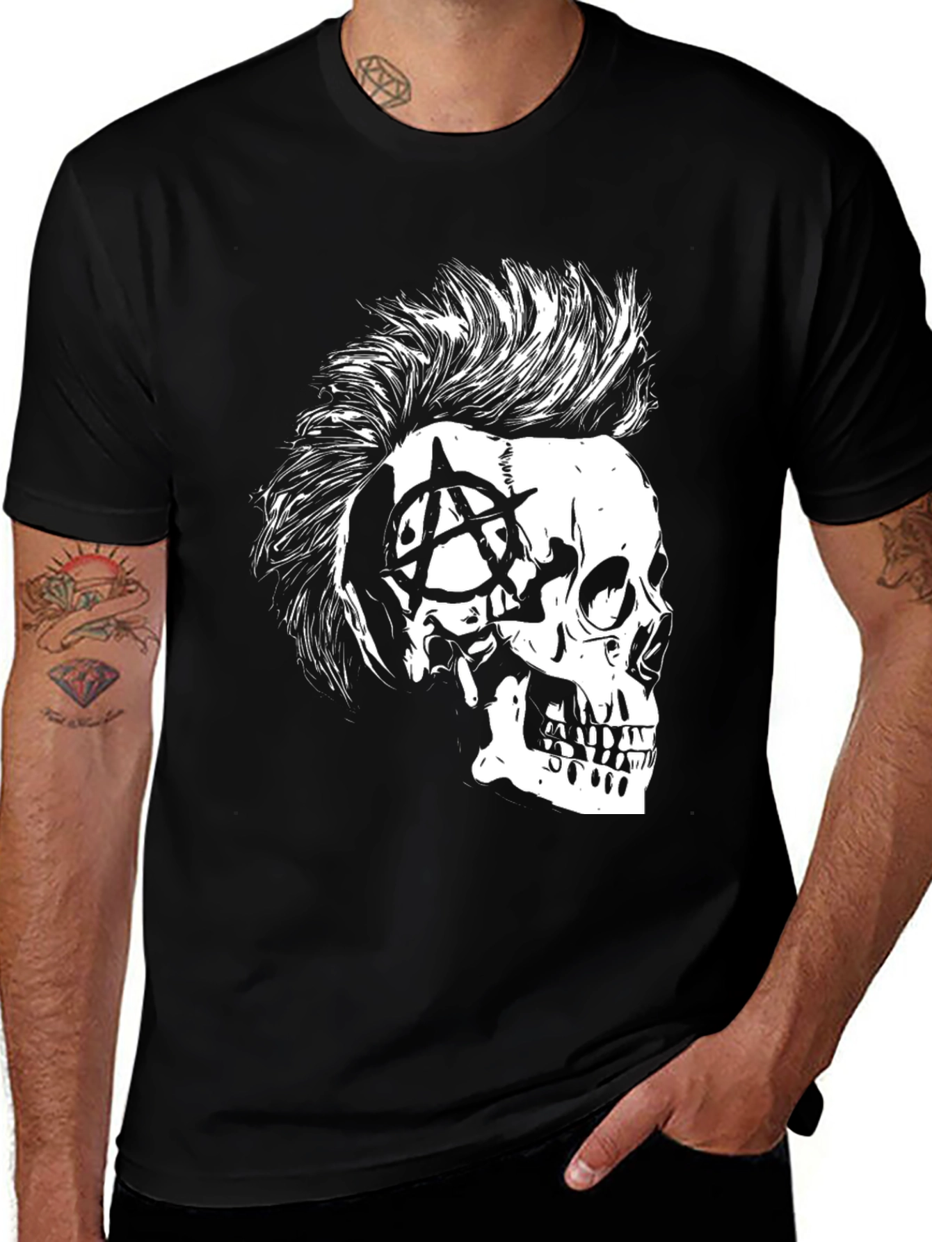 Variant 2 of Punk Skull Graphic Tee - Anarchy Symbol Mohawk