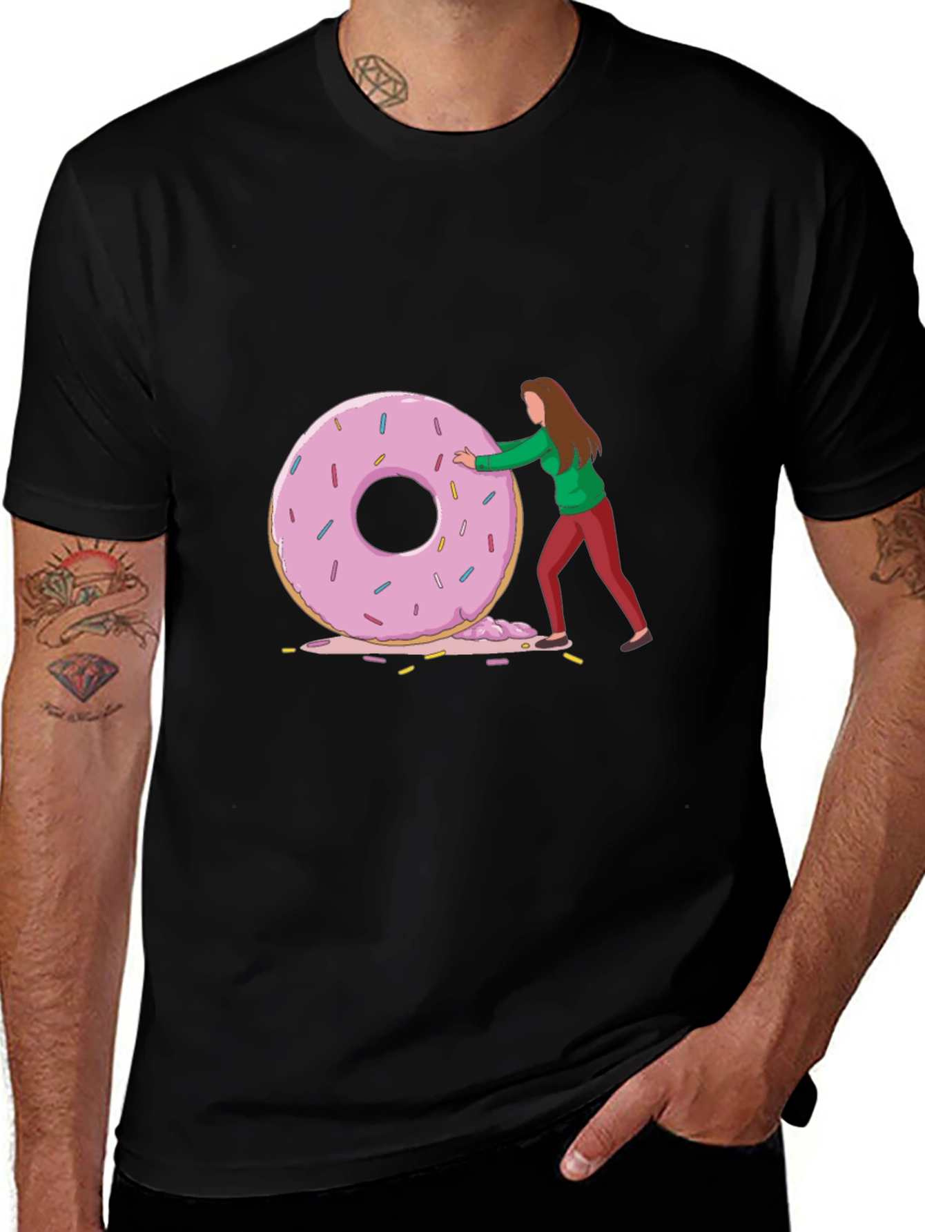Variant 20 of Donut Pusher Graphic Tee - Casual Black T-Shirt