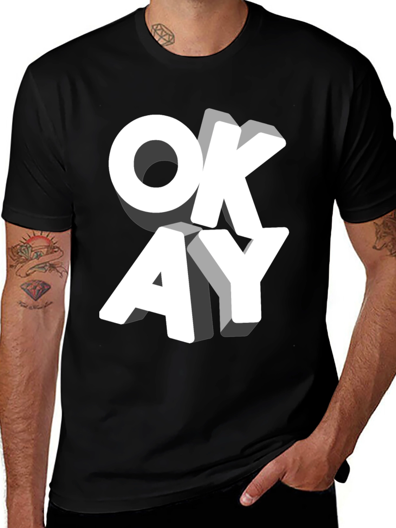 Trendy Black T-Shirt with 3D "OKAY" Graphic