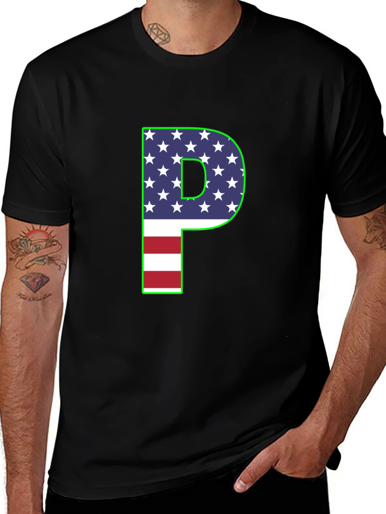 Patriotic P Letter T-Shirt - American Flag Design