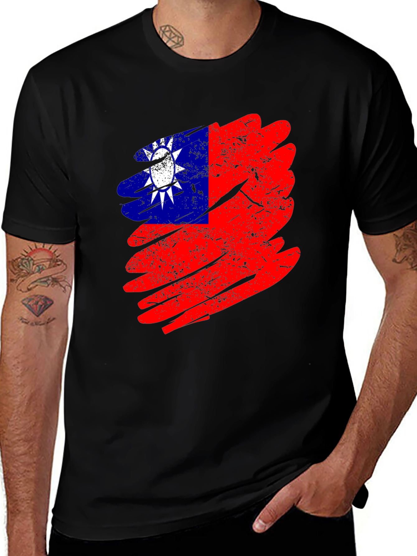 Taiwan Flag Grunge Style Men's Black T-Shirt