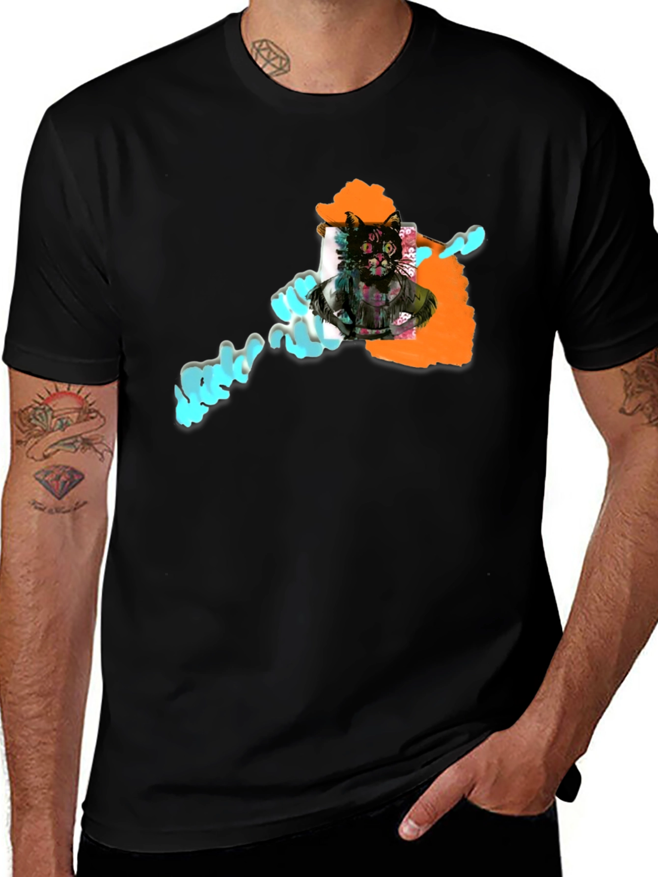 Variant 16 of Abstract Cat Graphic Black T-Shirt