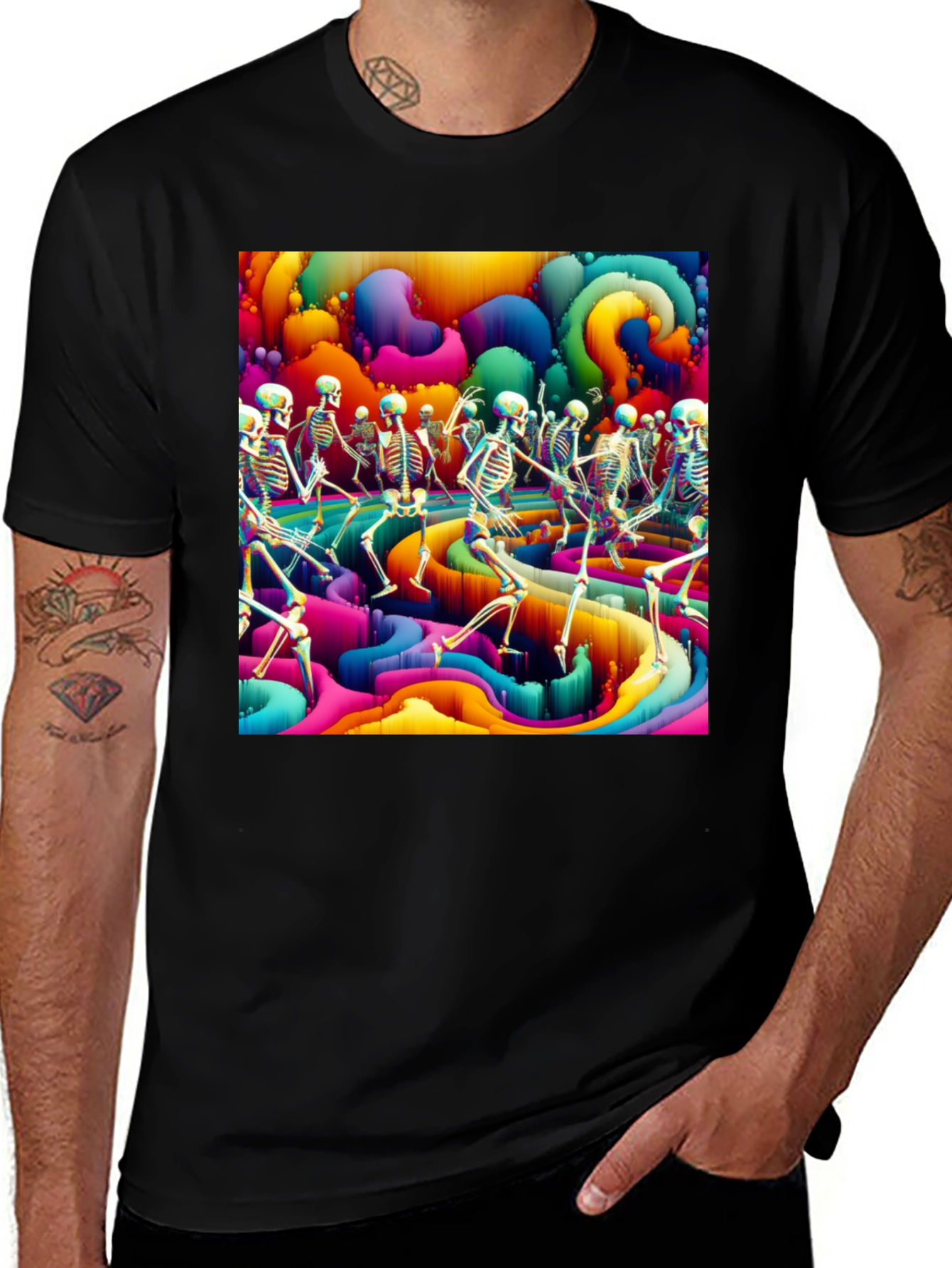 Variant 14 of Psychedelic Dancing Skeletons Graphic Tee