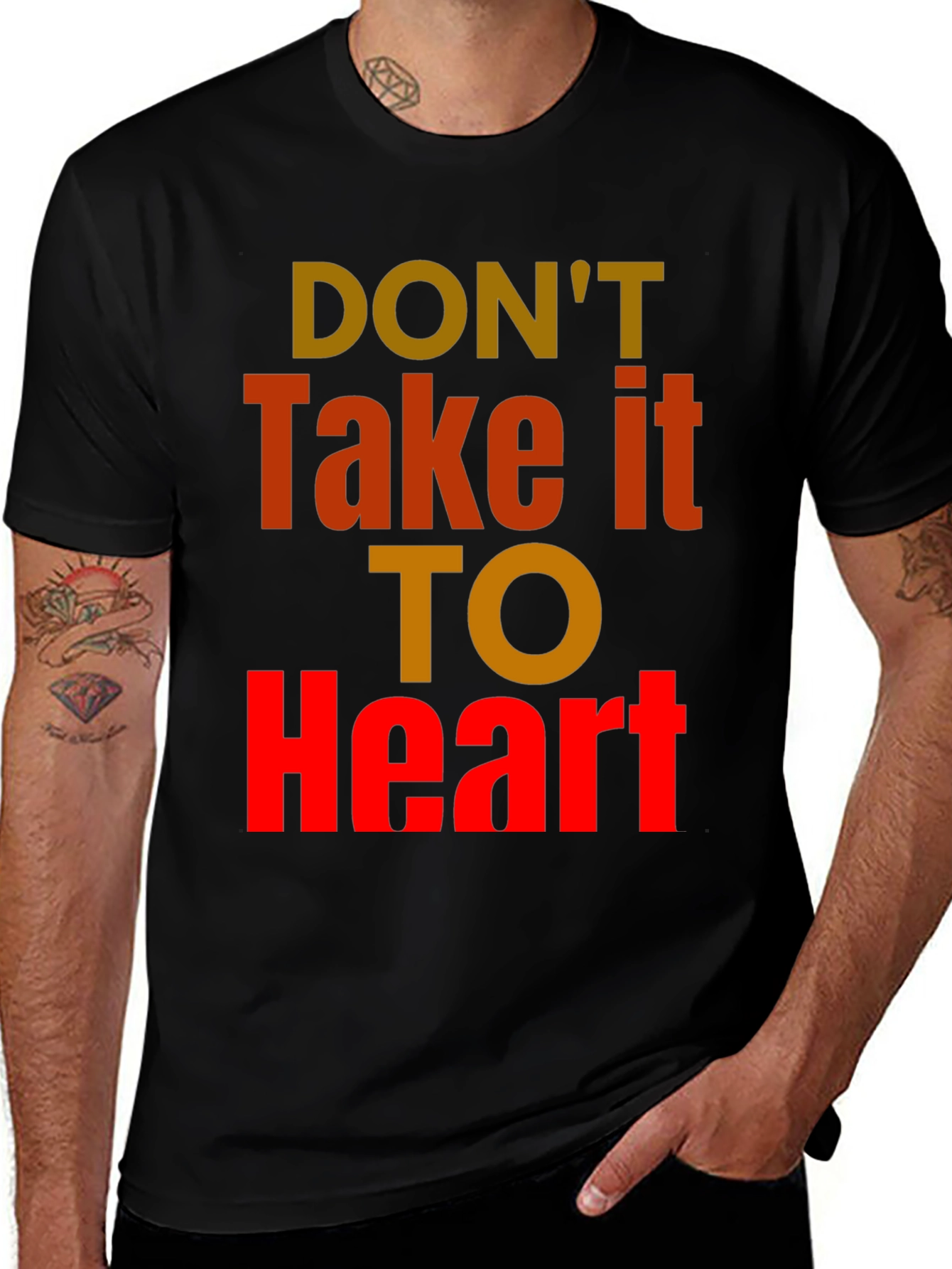 Variant 7 of Don't Take It To Heart Graphic Tee - Unisex Casual Black T-Shirt