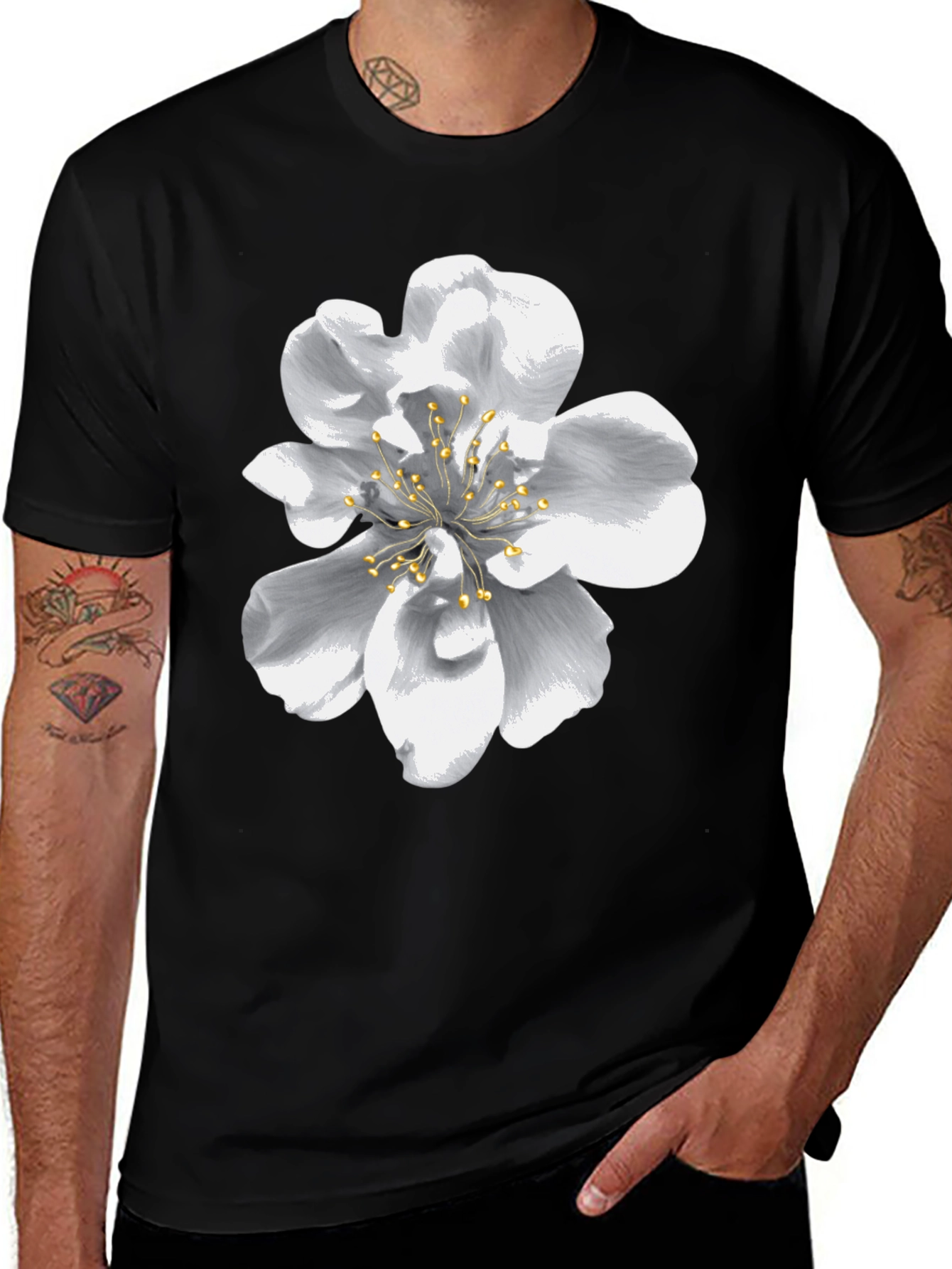 Variant 29 of Black T-Shirt with Floral Design