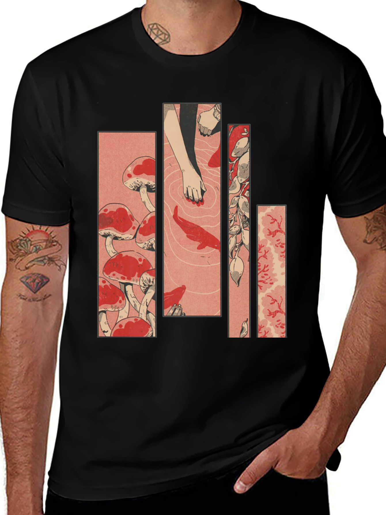 Variant 10 of Ukiyo-e Style Mushroom & Koi Pond Graphic Tee