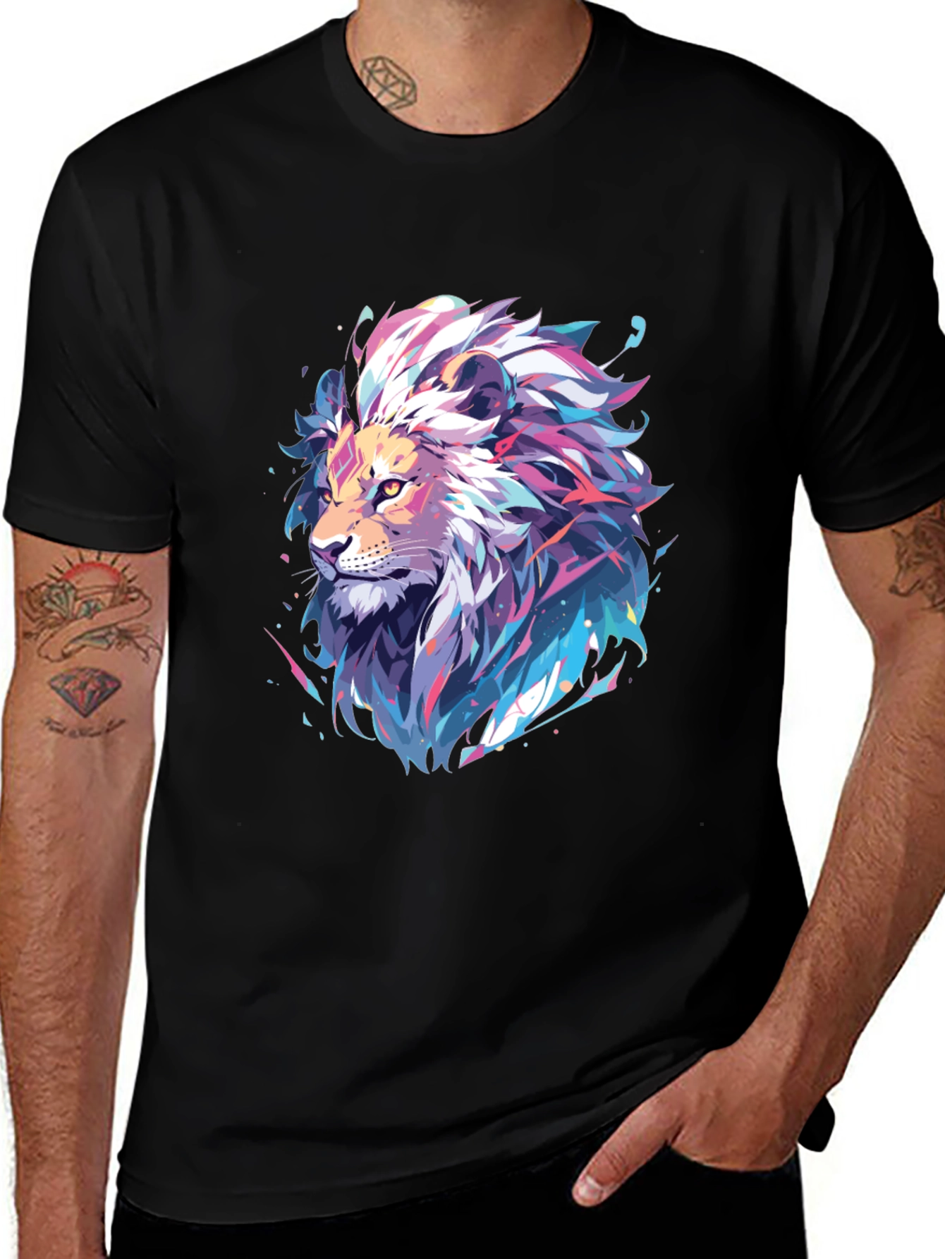 Variant 17 of Lion Head Graphic Print Men's Black T-Shirt