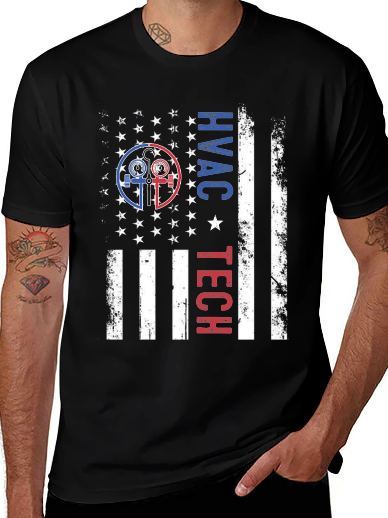 HVAC Tech American Flag Patriotic T-Shirt
