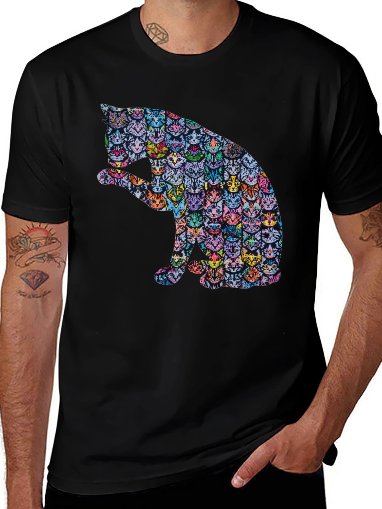 Variant 16 of Cat Faces Graphic Tee - Unique Pattern T-Shirt