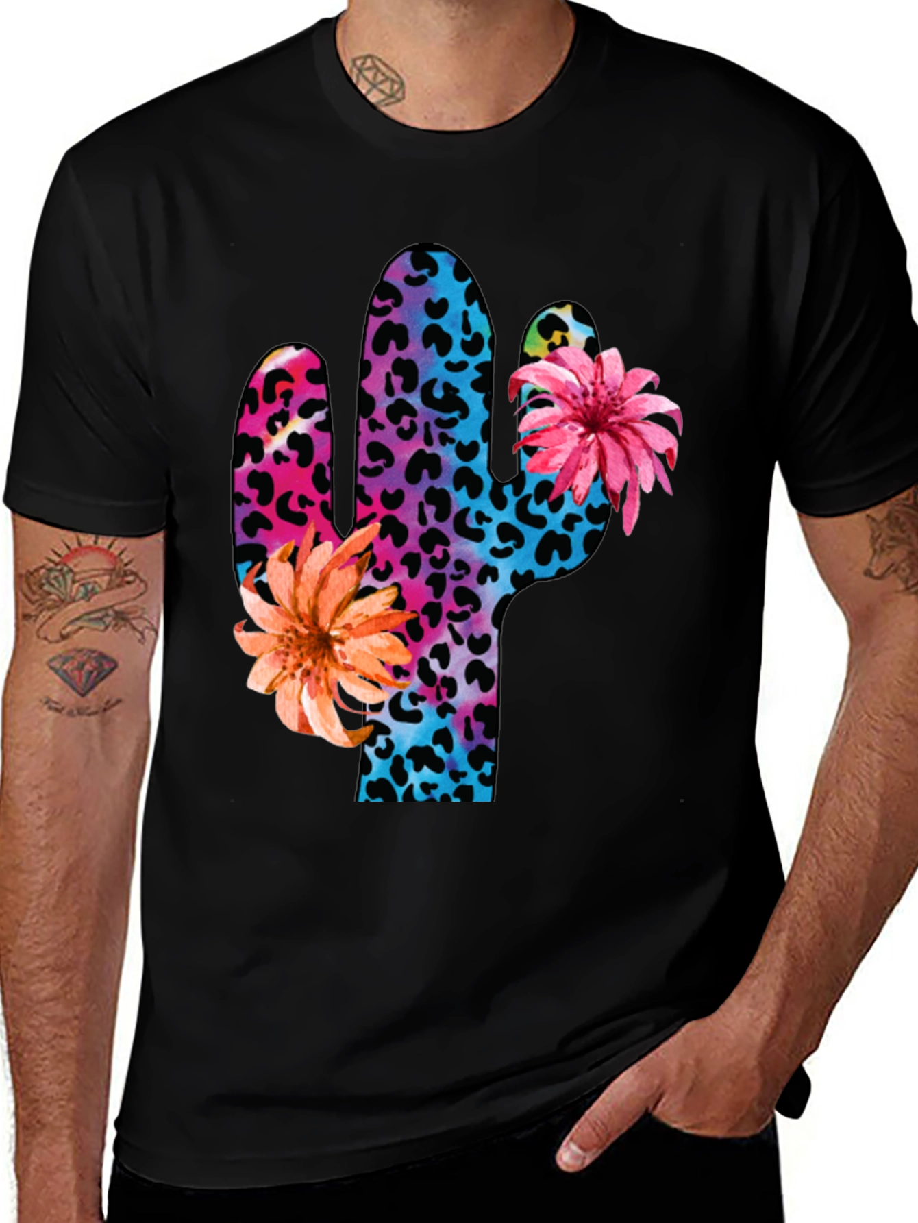 Variant 4 of Men's Cactus Flower Print Crewneck T-Shirt