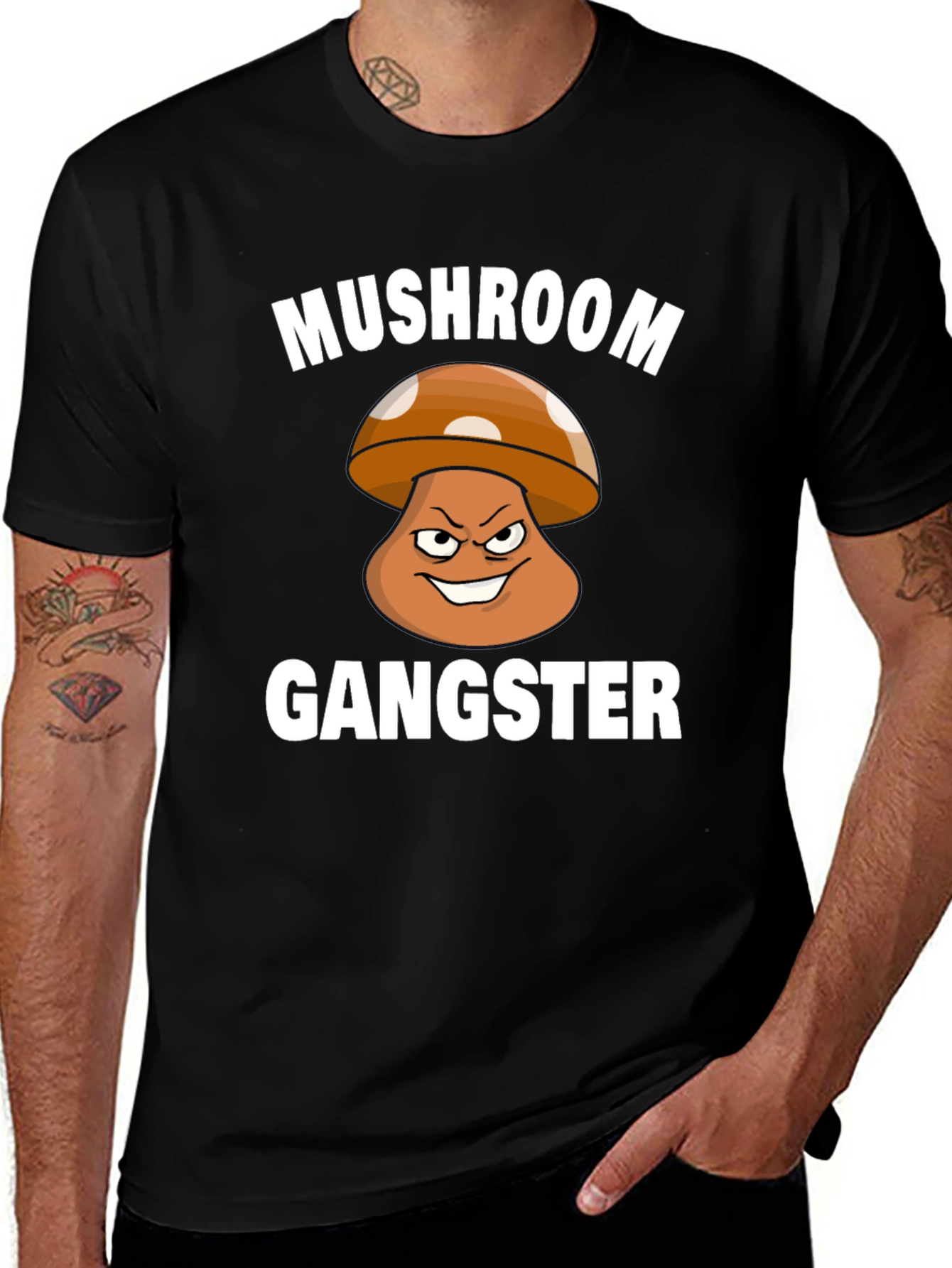 Variant 18 of Mushroom Gangster Graphic Tee - Black Cotton T-Shirt