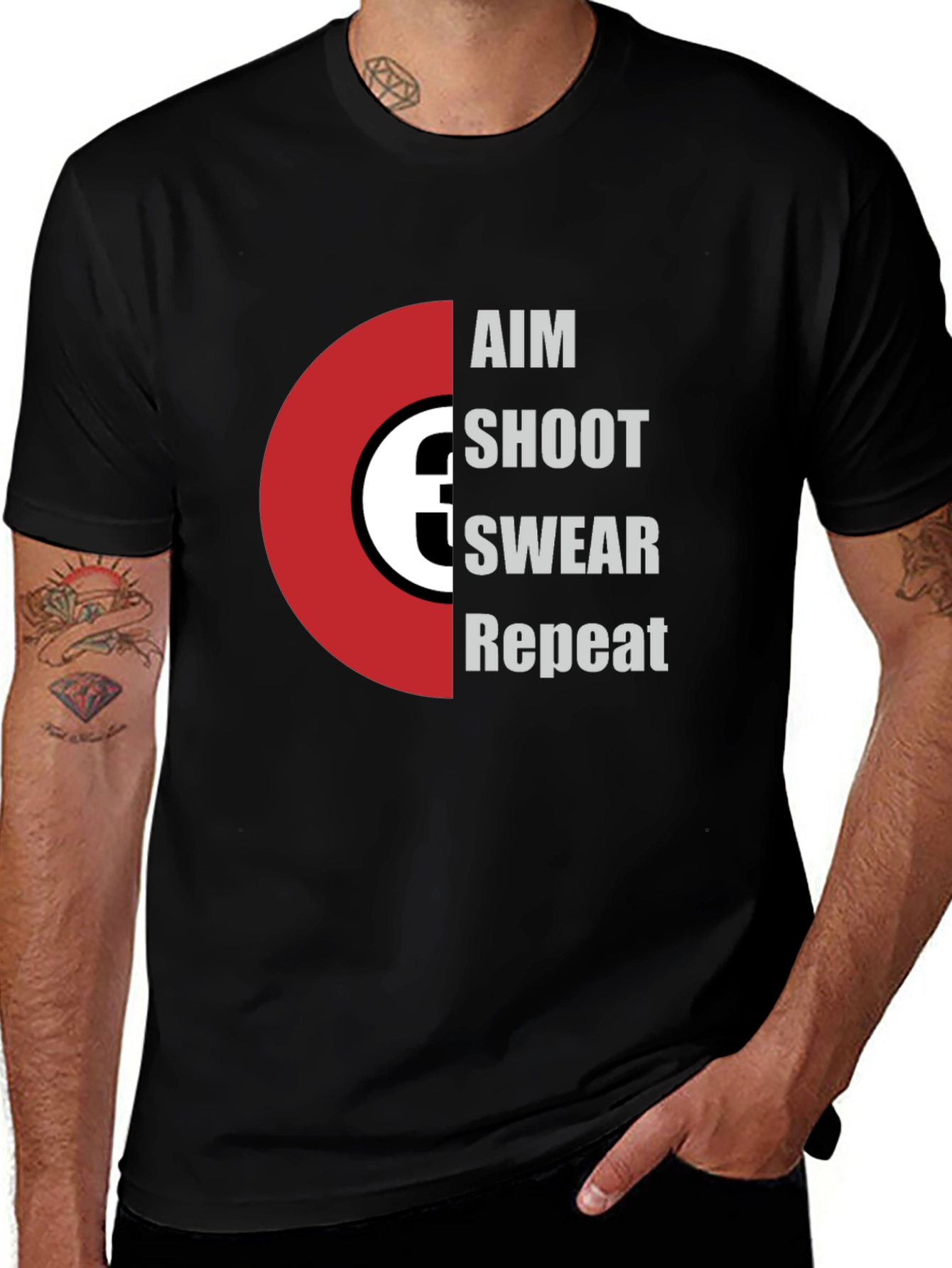 Variant 12 of Aim Shoot Swear Repeat T-Shirt - Funny Gamer Tee