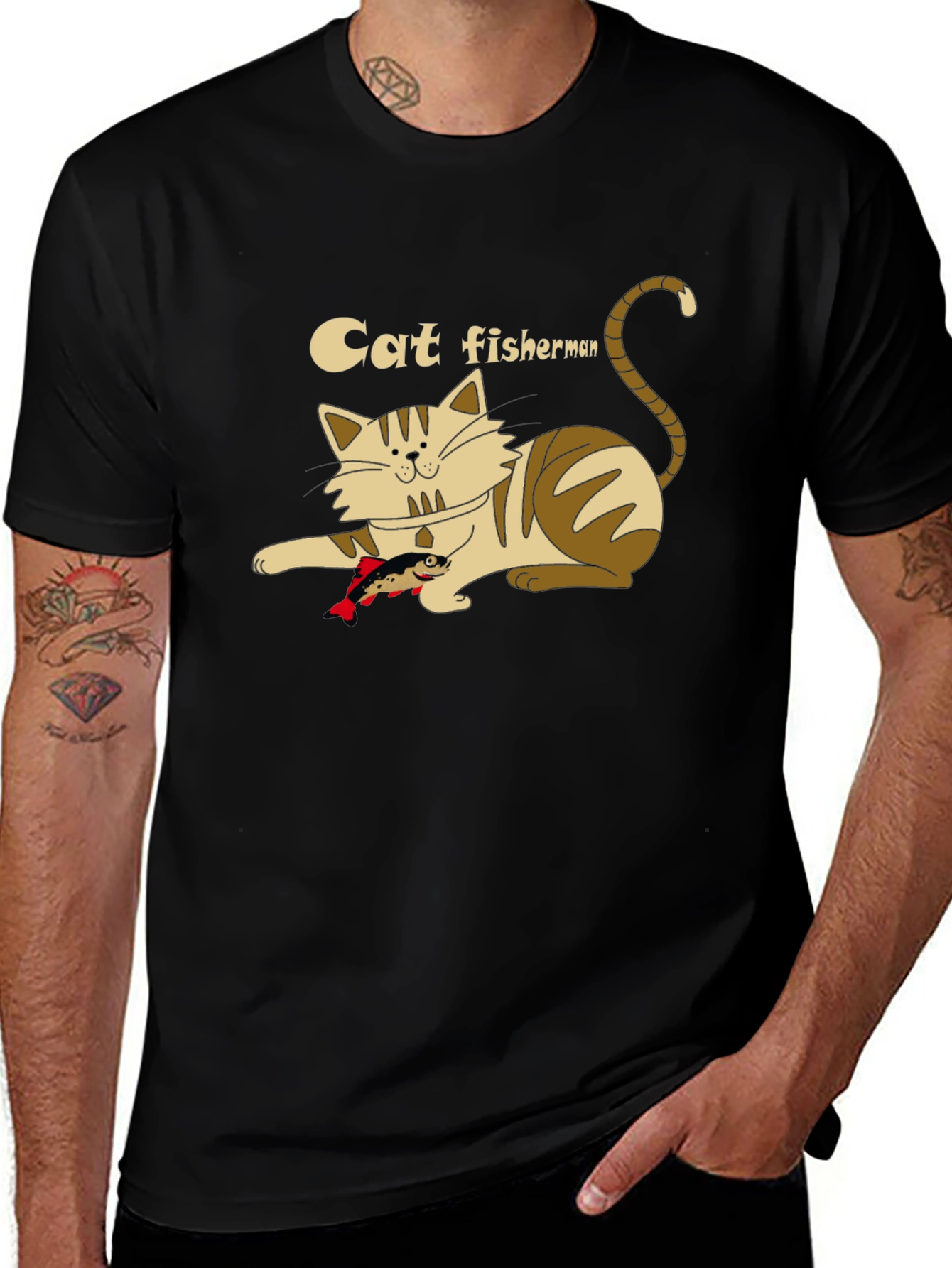 Variant 7 of Cat Fisherman Graphic T-Shirt