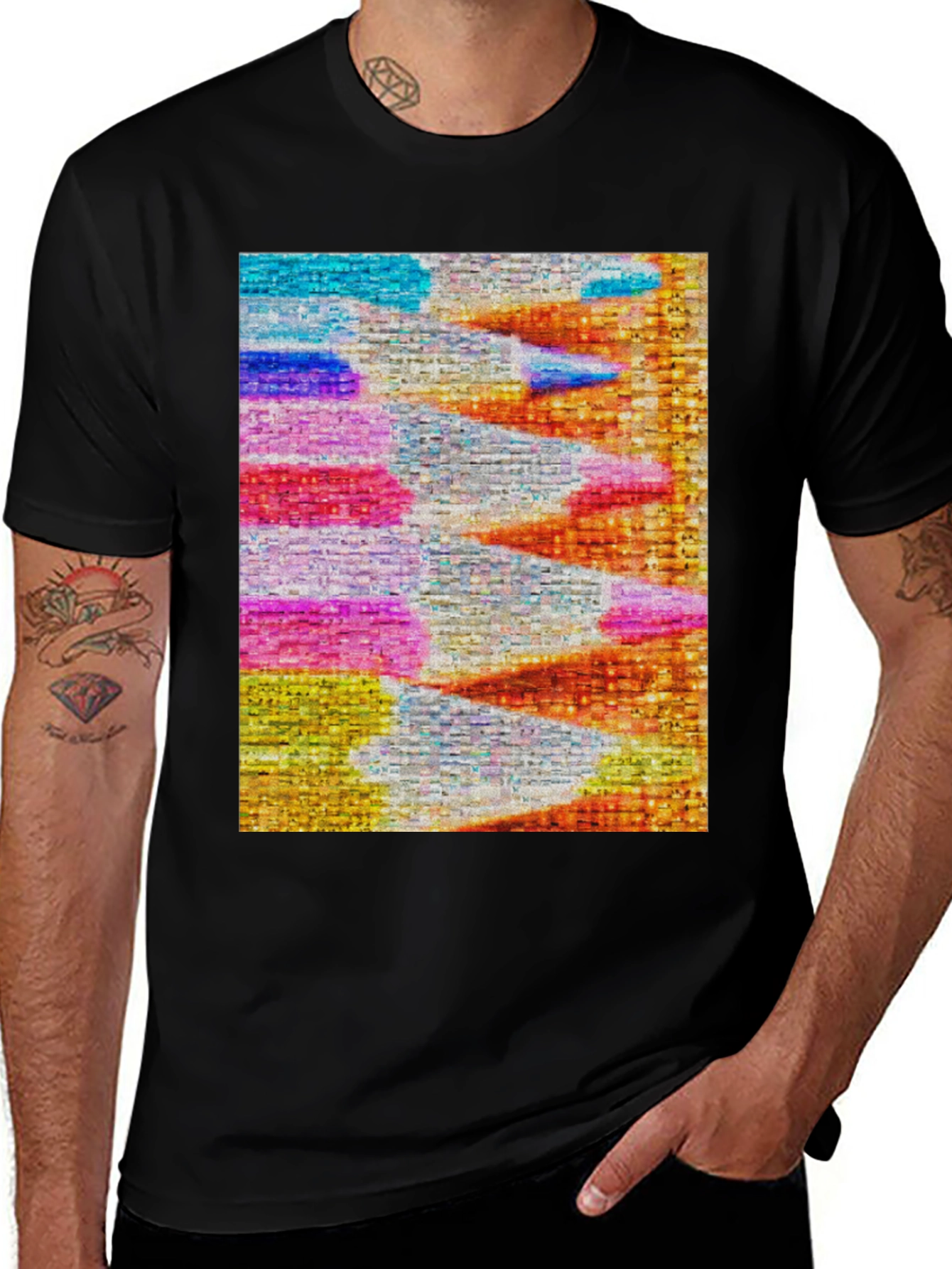 Variant 11 of Abstract Geometric Print Black T-Shirt