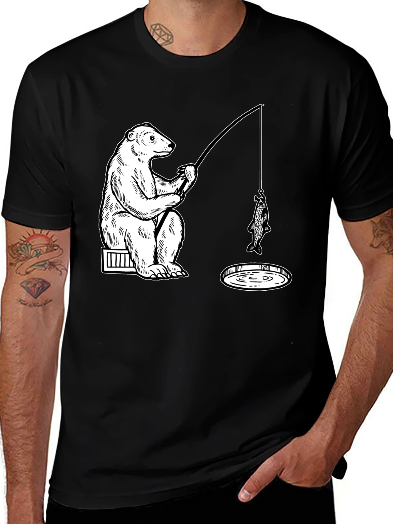 Variant 8 of Bear Fishing Graphic Tee - Ice Hole Humor
