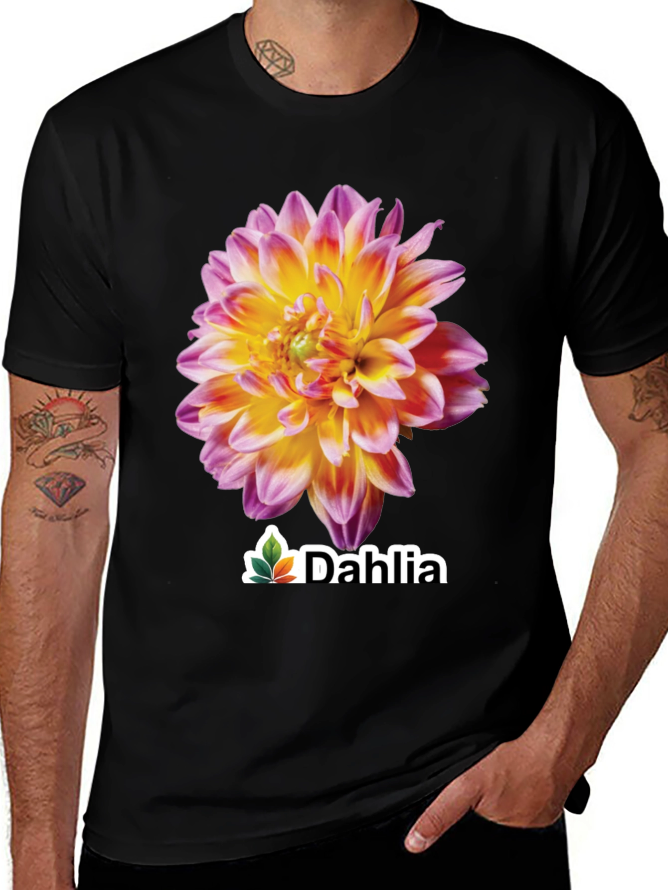 Variant 25 of Dahlia Flower Graphic Tee - Stylish Black T-Shirt