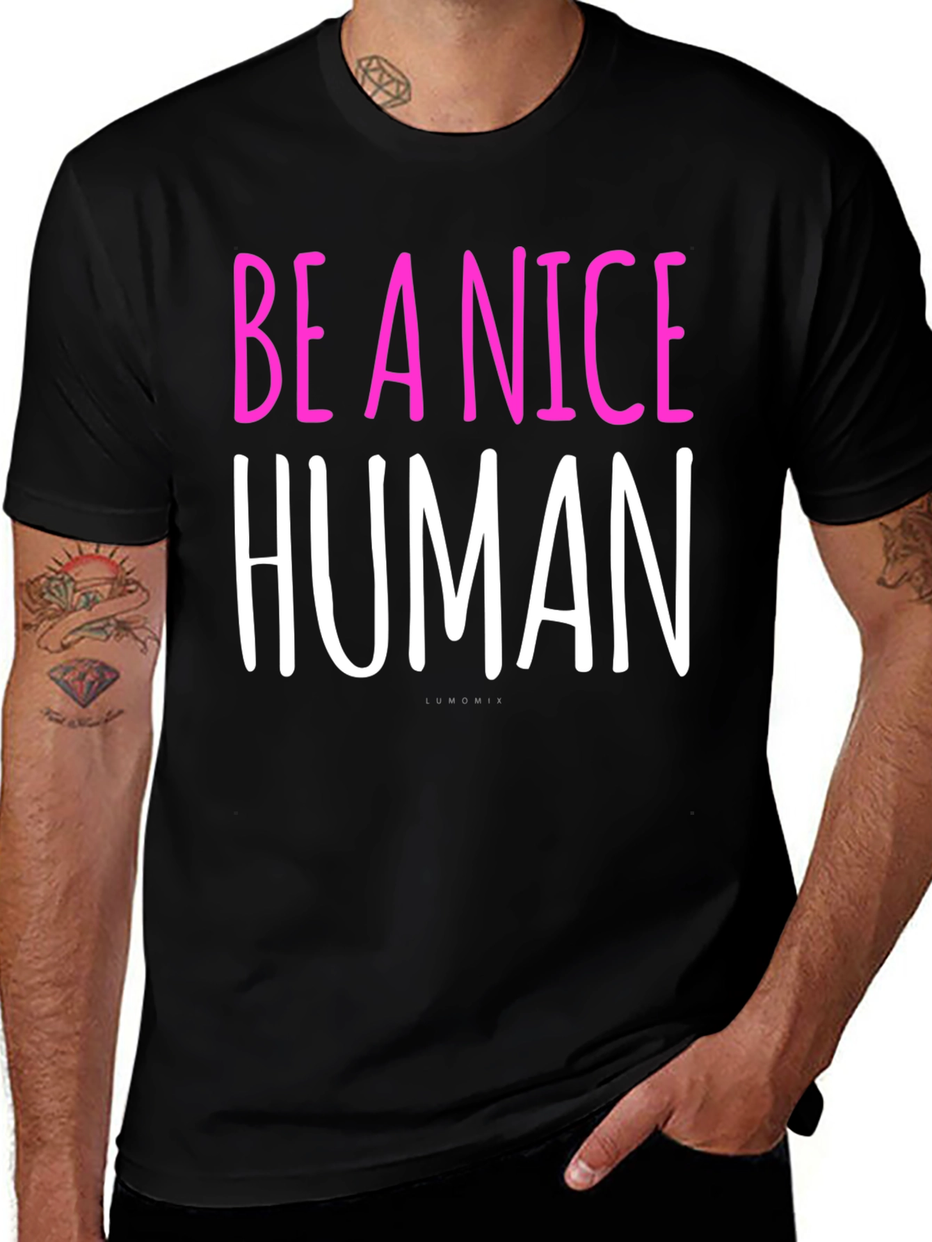 Variant 6 of Be A Nice Human Graphic Tee - Casual Black T-Shirt