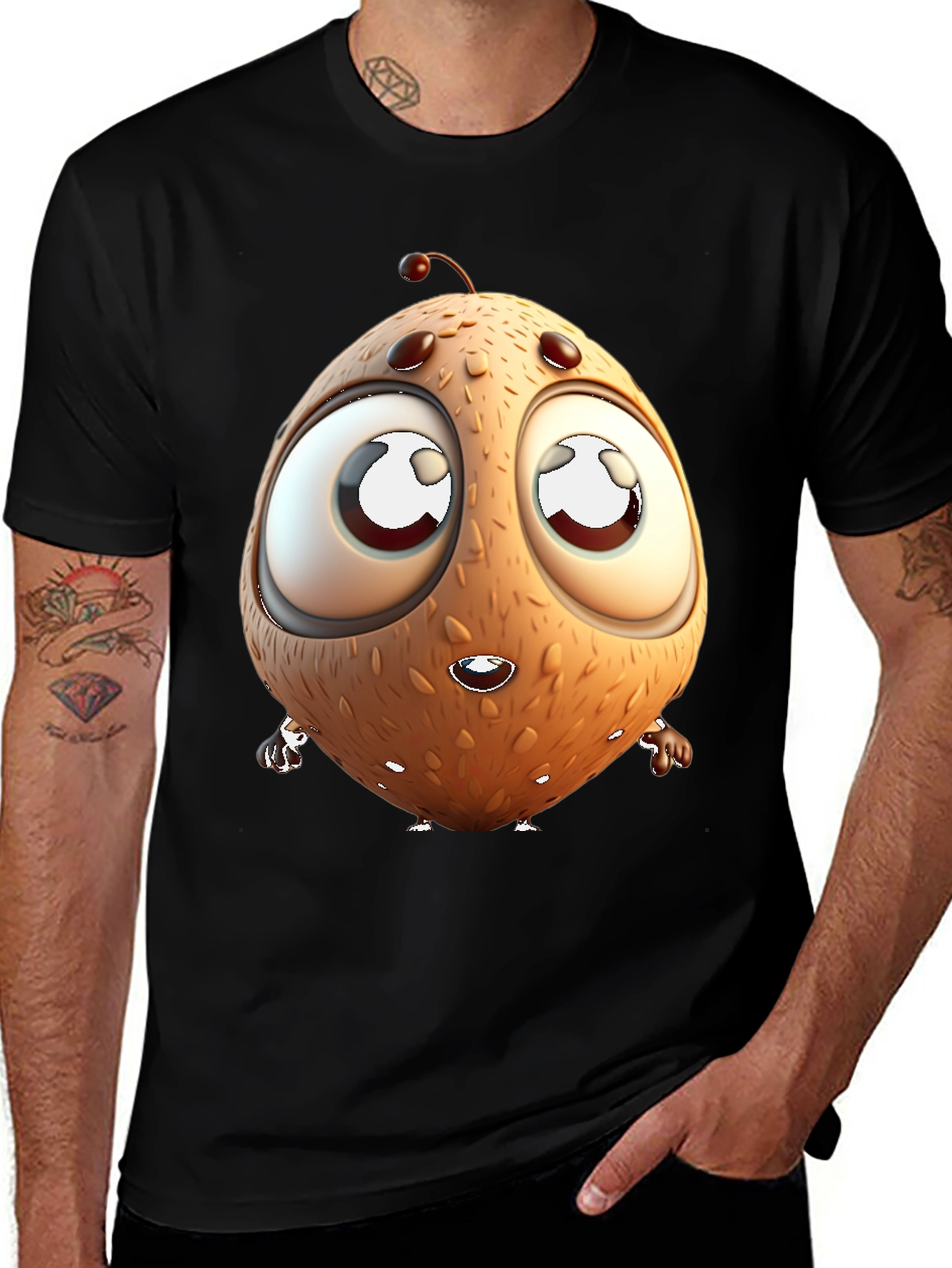 Cute Cartoon Creature Graphic Tee - Black T-Shirt