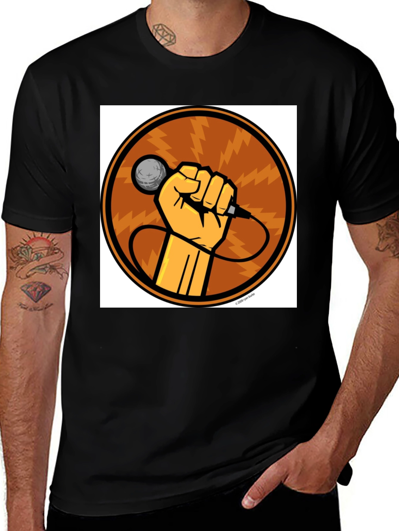 Variant 16 of Retro Microphone Graphic Tee - Black