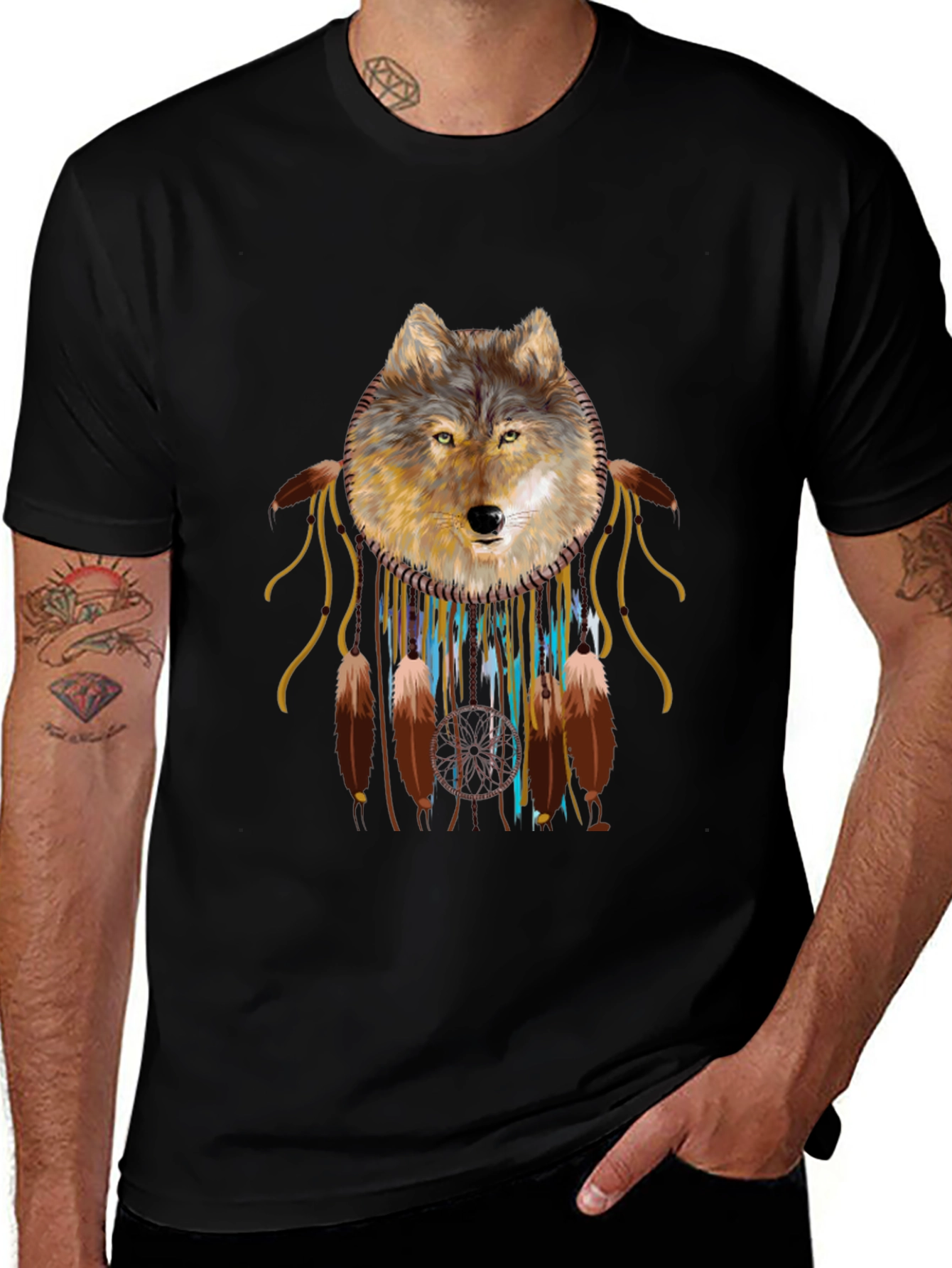 Variant 24 of Wolf Dreamcatcher Graphic Tee - Black