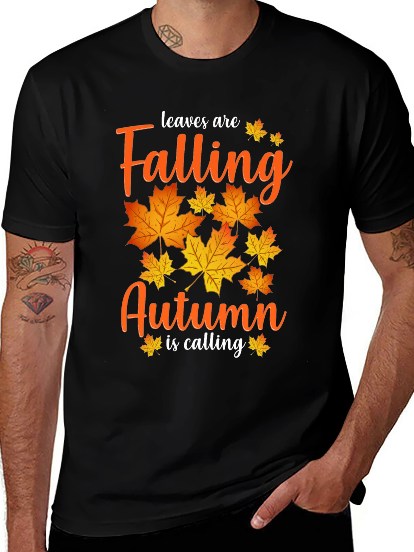 Autumn Leaves Graphic Tee - Men's Black T-Shirt