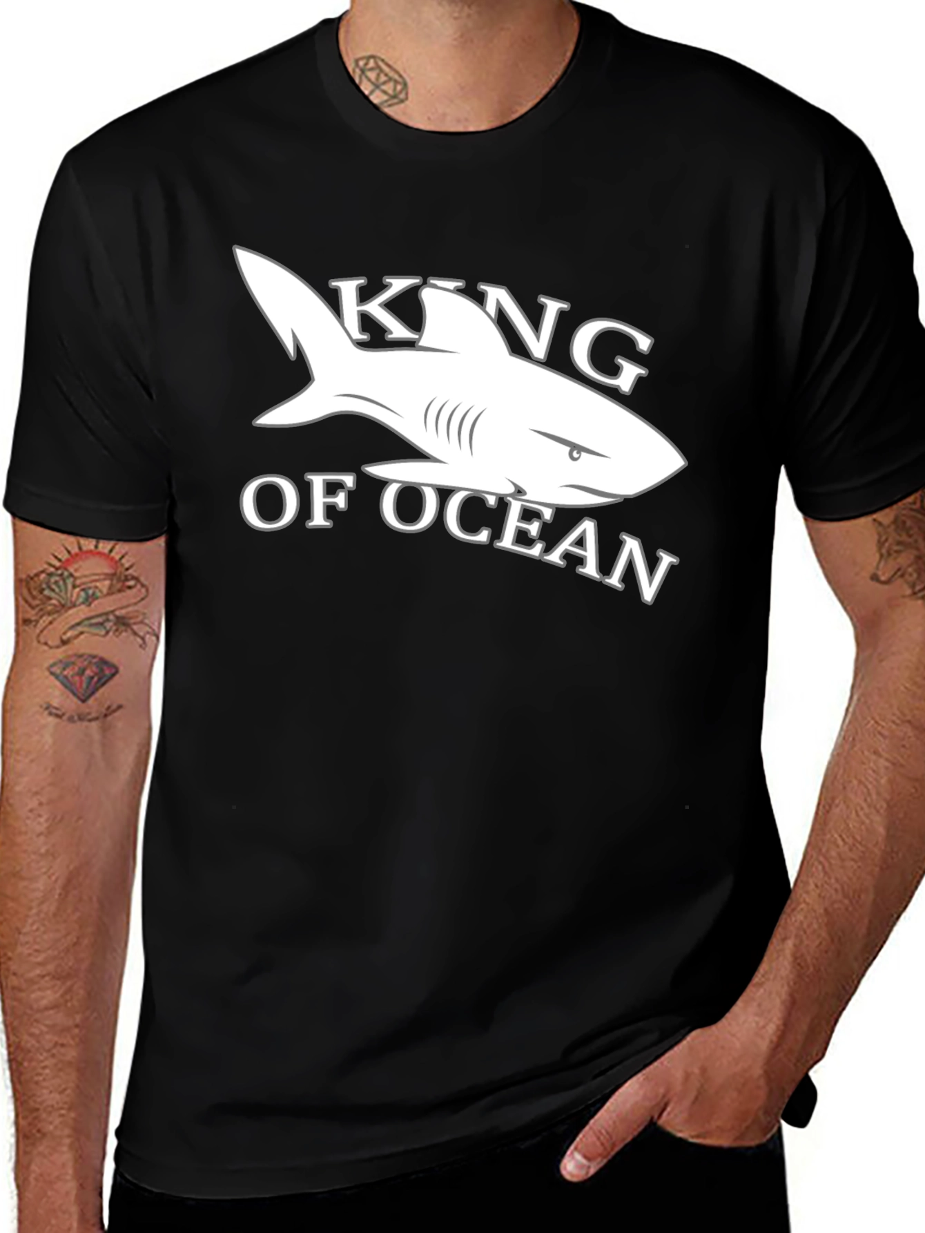 Variant 13 of King of the Ocean Shark Graphic Tee - Black Cotton T-Shirt