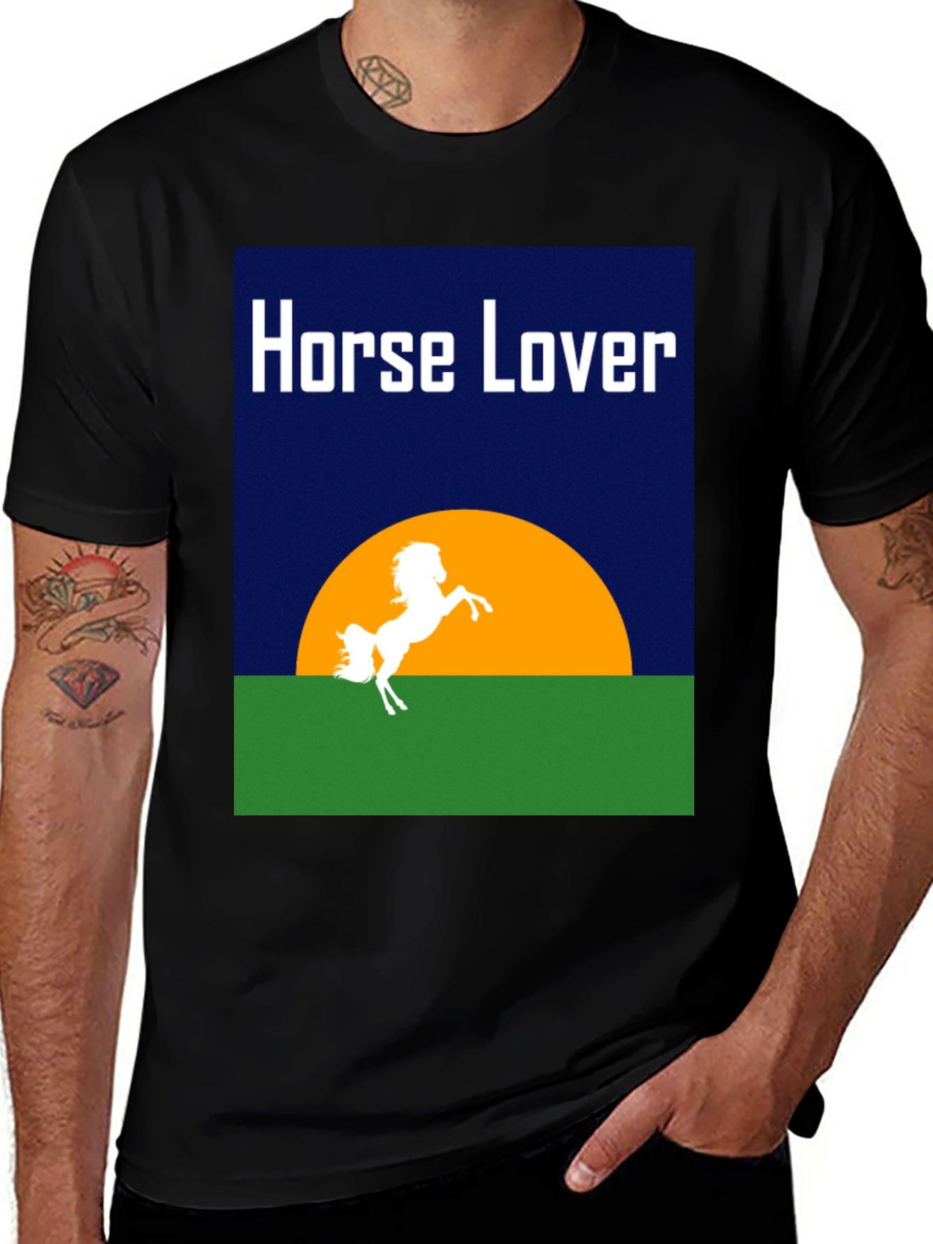 Black Horse Lover Graphic T-Shirt - Equestrian Design main image