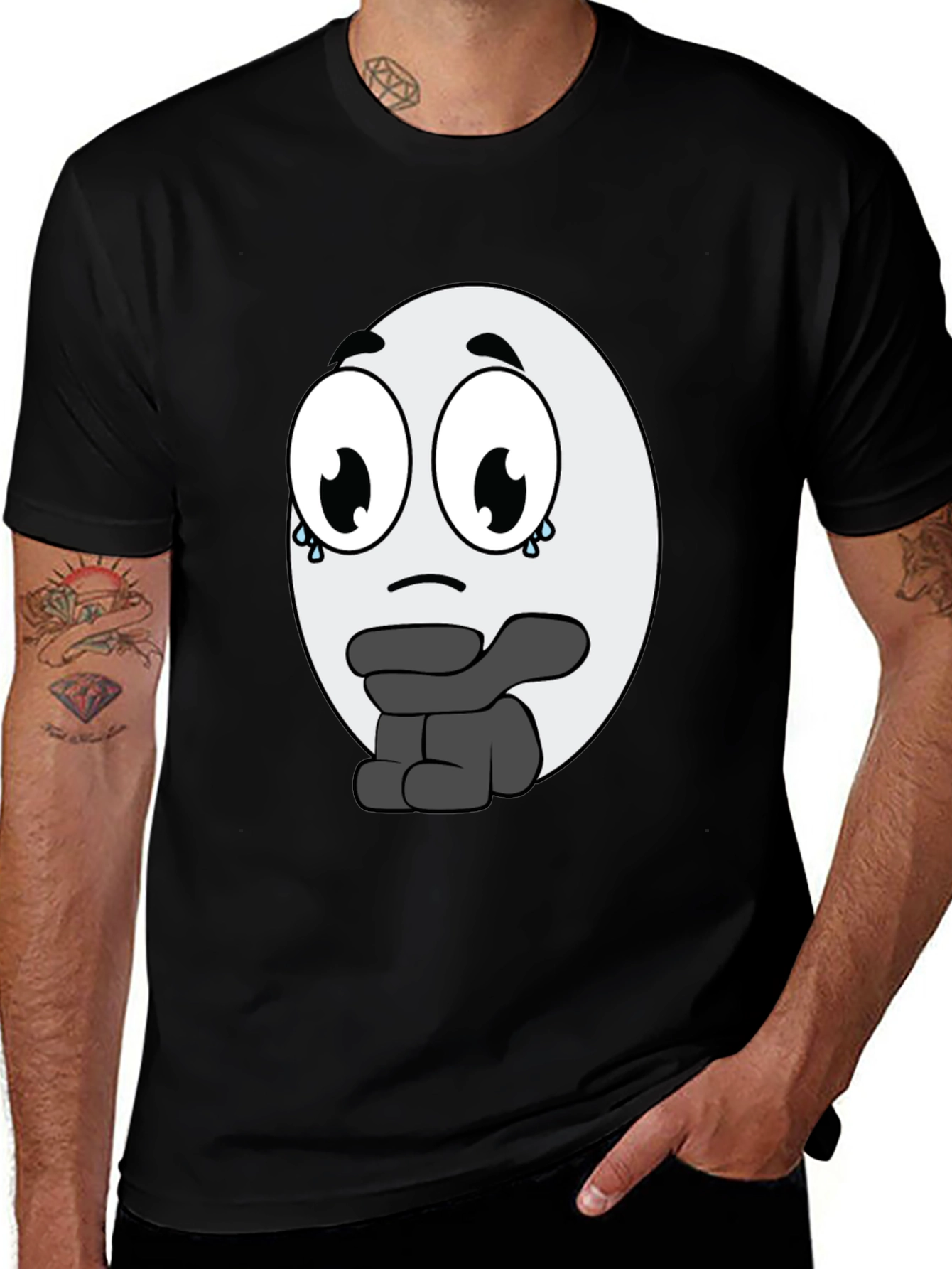 Variant 25 of Emotional Egg Cartoon Graphic Tee - Black