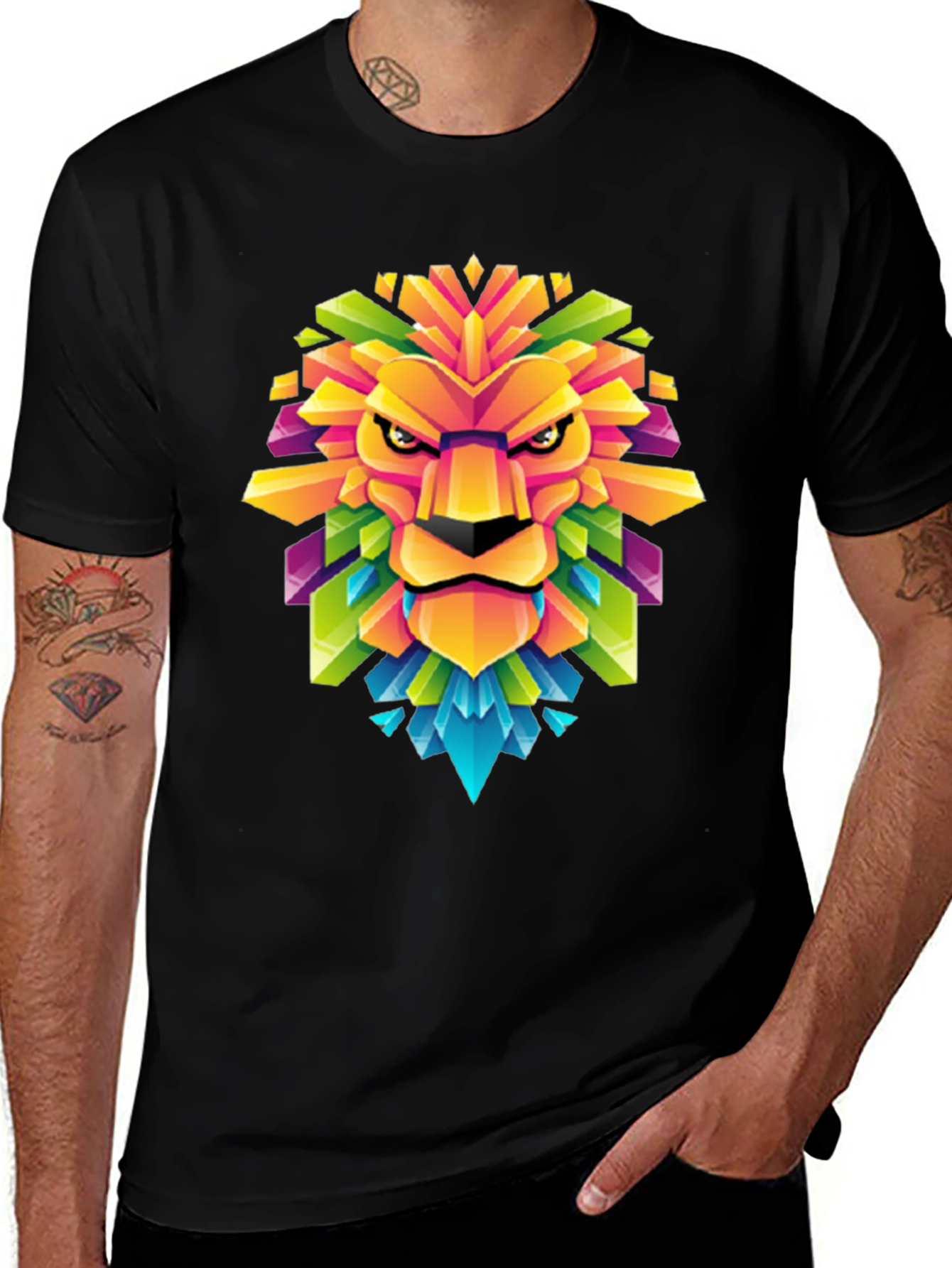 Variant 30 of Geometric Lion Graphic Tee - Bold, Colorful Design