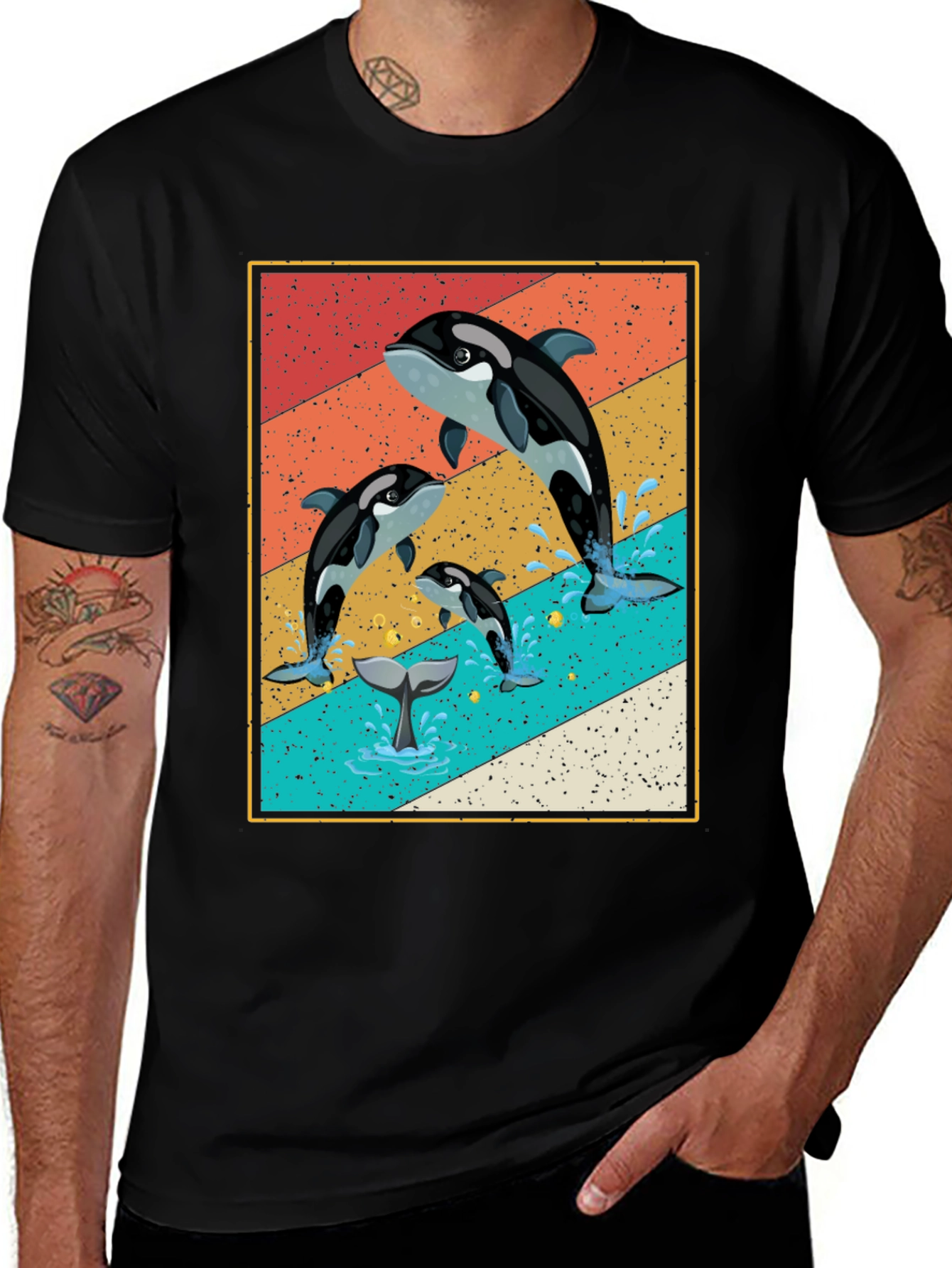 Variant 29 of Retro Orca Family T-Shirt: Vintage Whale Graphic Tee